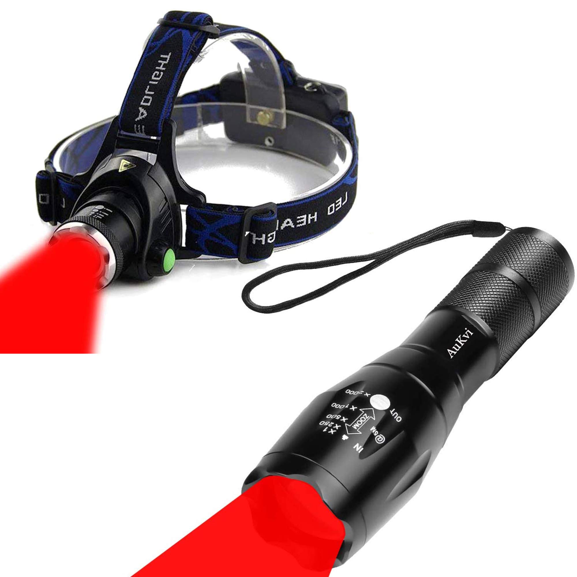 Red Light Flashlight and Headlamp Combo - Dual Pack for Hunting, Astronomy & Night Vision - Perfect for Outdoor Adventures, Camping & Nighttime Activities