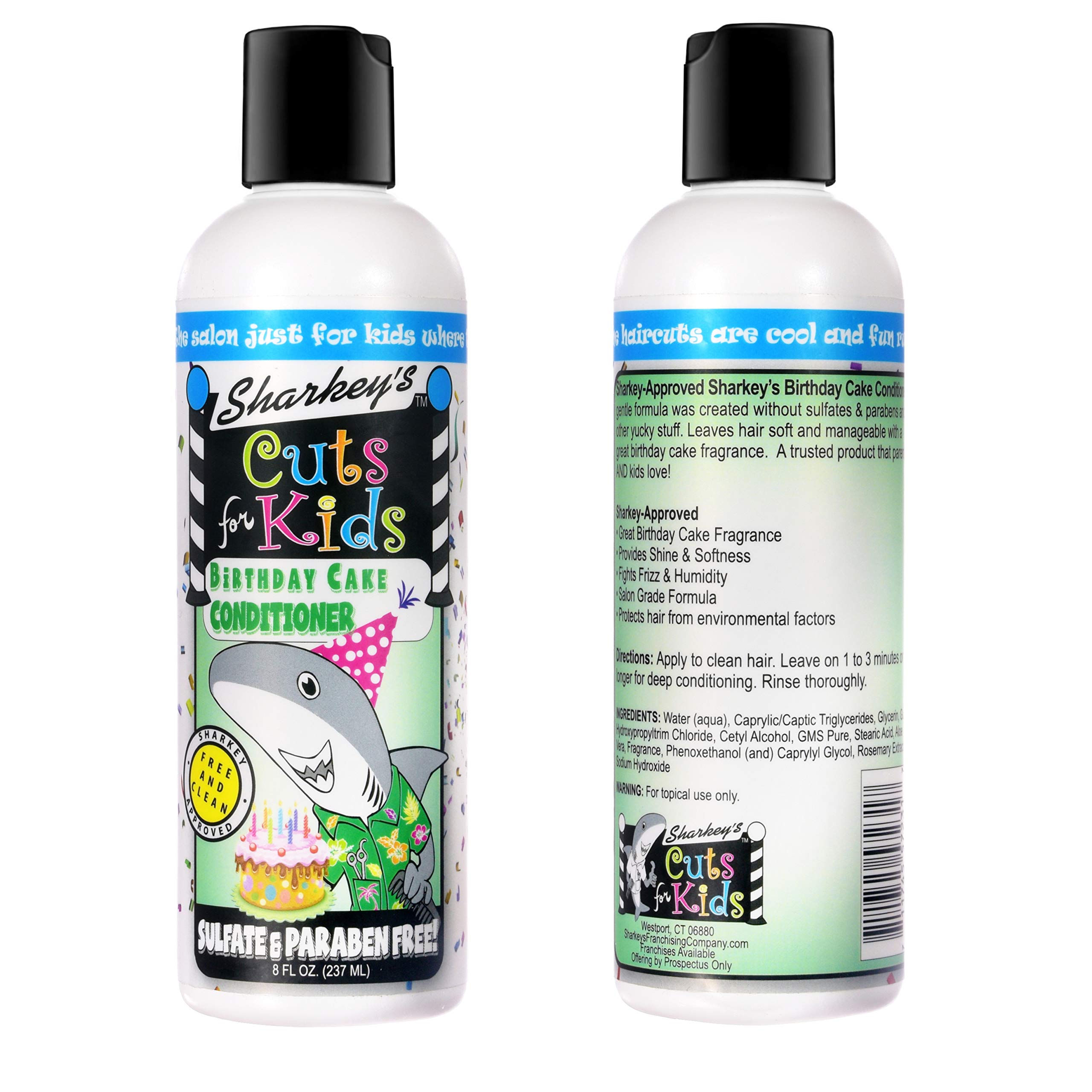 Sharkey's Birthday Cake Scented Kids Shampoo & Conditioner Set with Baby Shark Plush Backpack Clip - Sulfate Free, Paraben Free for Gentle Hair Care | Perfect for Kids Bath Time, Travel & School Accessories