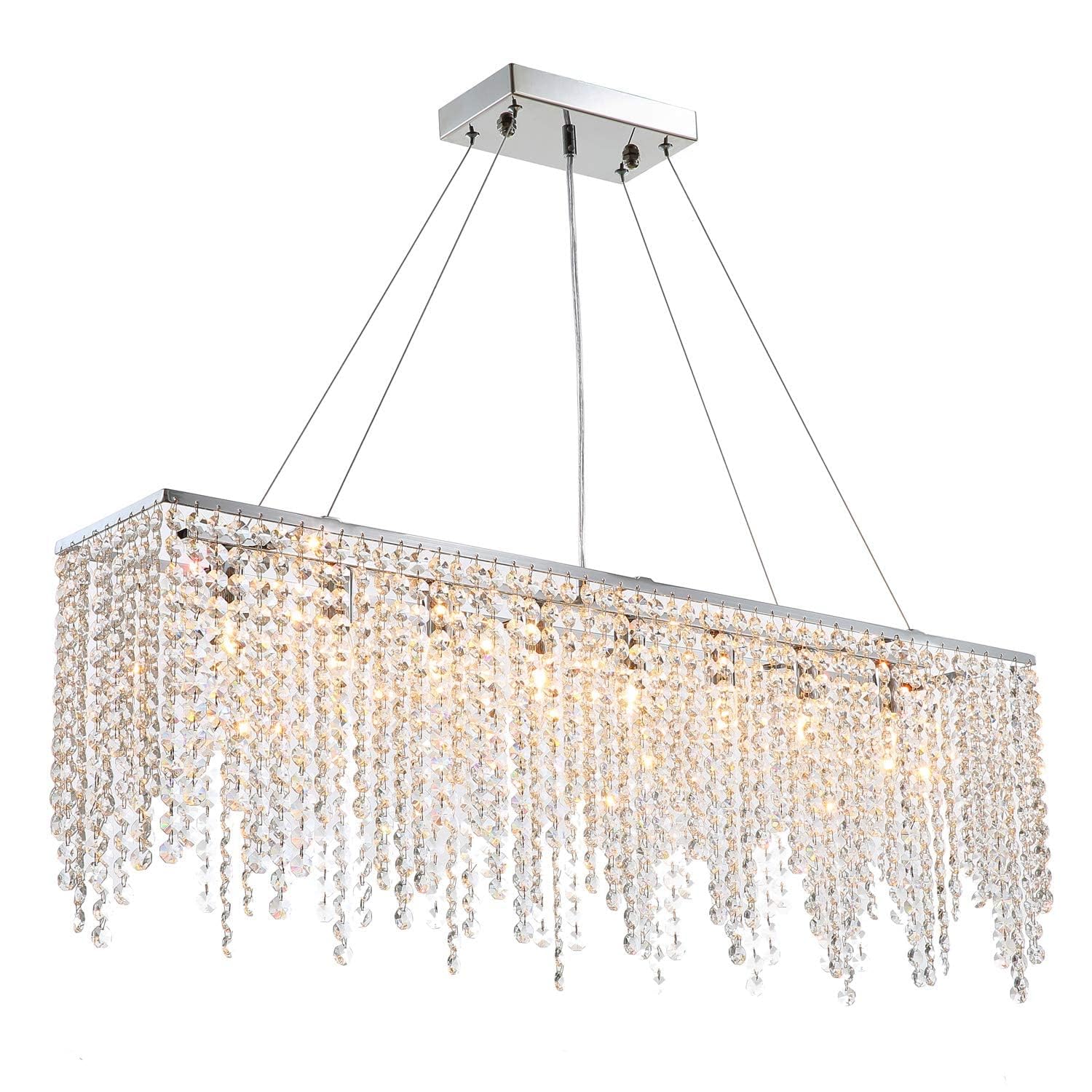 7PM 10-Light Rectangle Crystal Chandelier - Modern Linear Pendant Lighting for Dining Room & Kitchen Island (47