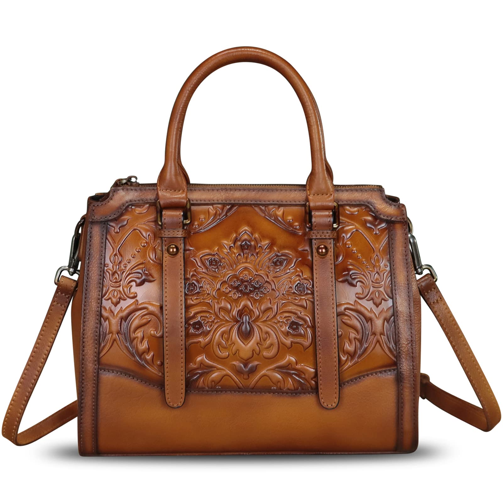 Vintage Embossed Genuine Leather Handbags for Women - Top Handle Satchel & Crossbody Shoulder Bag with Adjustable Strap | Perfect for Work, Travel & Everyday Use