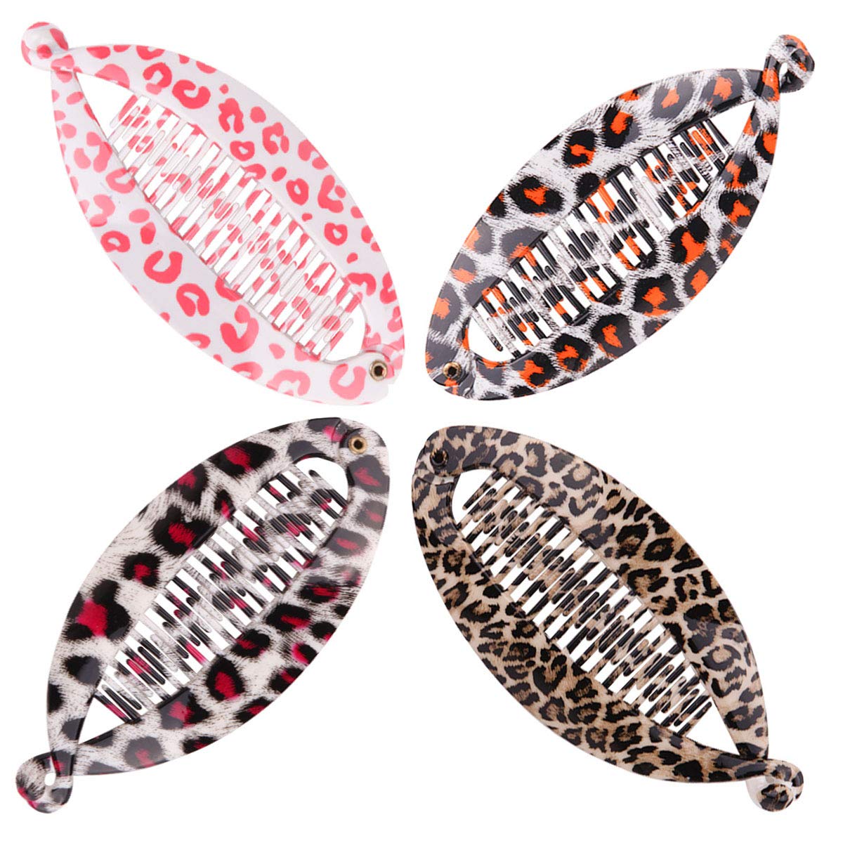 4PCS Women's Fashion Leopard Print Banana Hair Clips - Plastic Fish Shape Hair Grips, Hair Clincher Claws, Jaw Clips for Women & Girls (Small) - Perfect for Parties, Weddings & Daily Styling