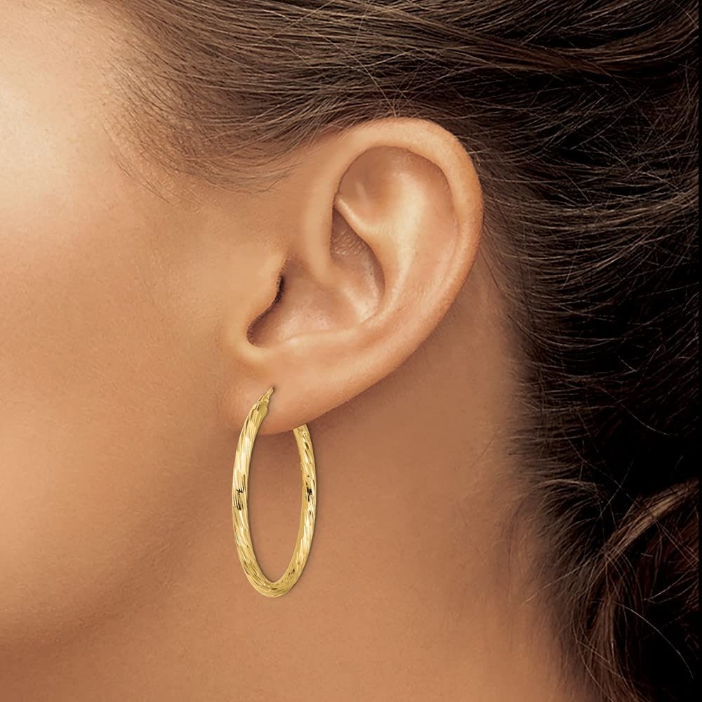 14K Gold Polished Diamond Cut Hoop Earrings for Women - Elegant Fine Jewelry Gift for Anniversary, Wedding & Everyday Wear | Diamond2Deal