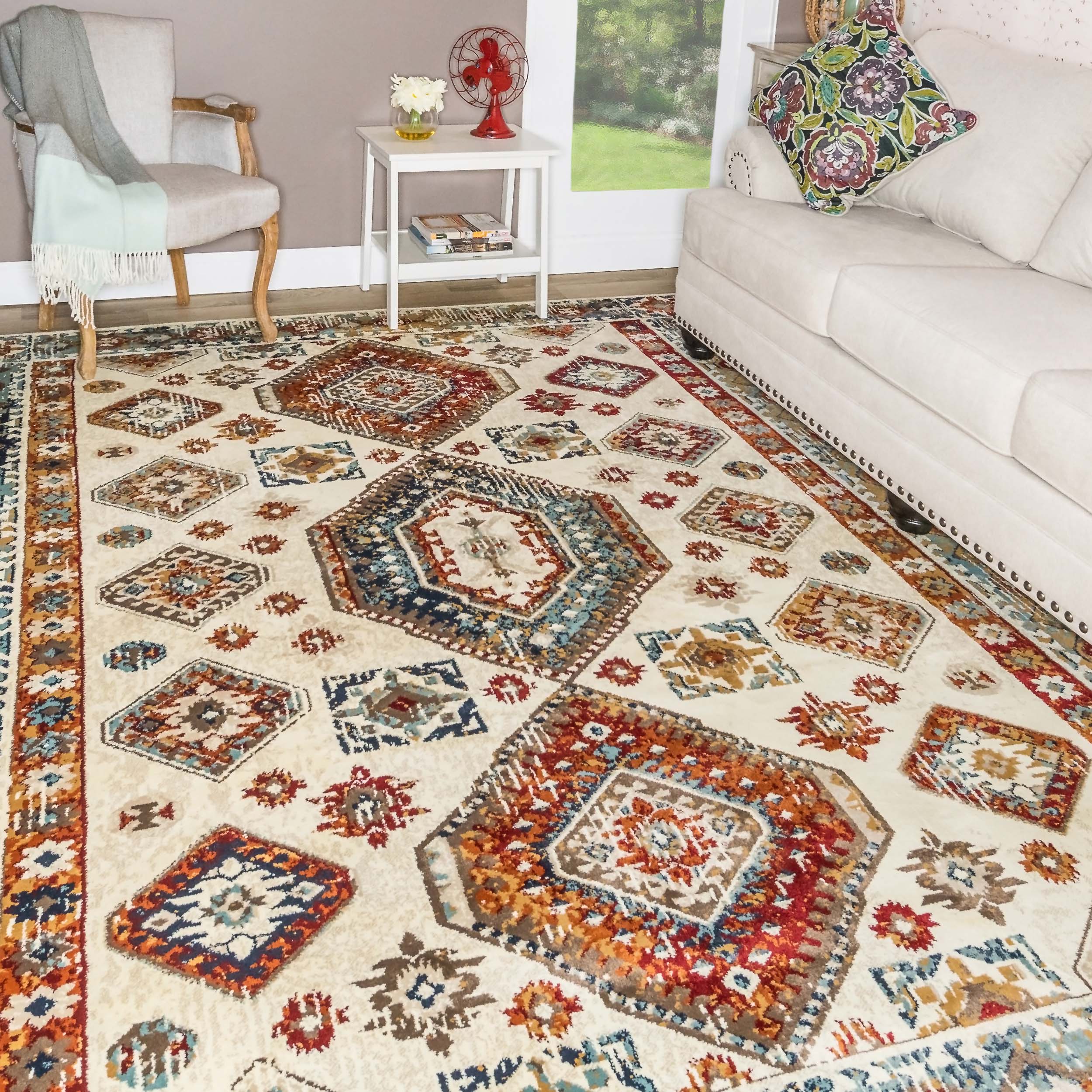 Taimak Aztec Geometric Southwestern Area Rug - Handmade Indoor Boho Rug with Sangria Colors - Perfect for Living Room, Bedroom & Home Decor