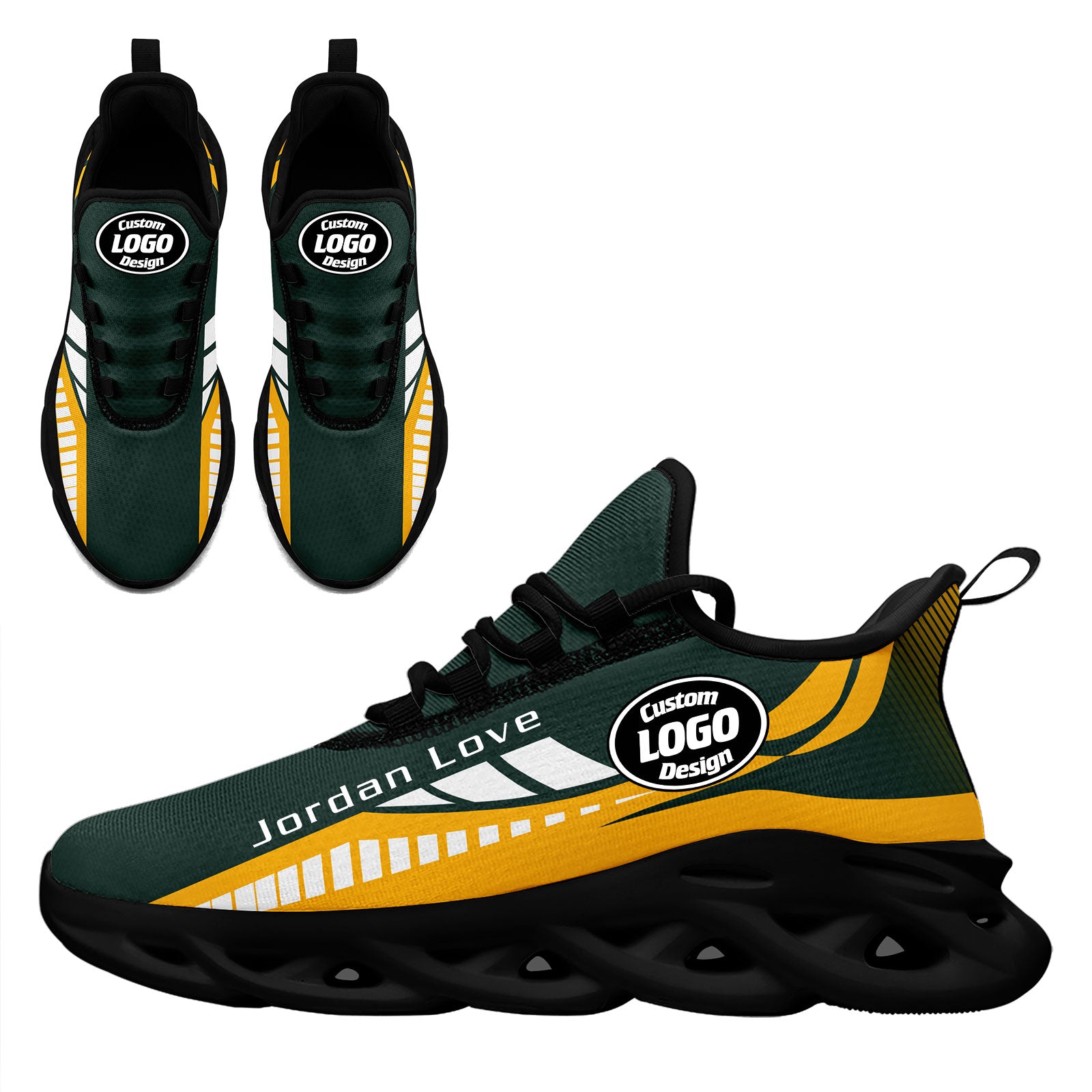 Custom Green & Yellow Green Bay MaxSoul Personalized Sneakers - Men's Size 13 (FN003 D020325) for Sports, Casual Wear & Fan Apparel