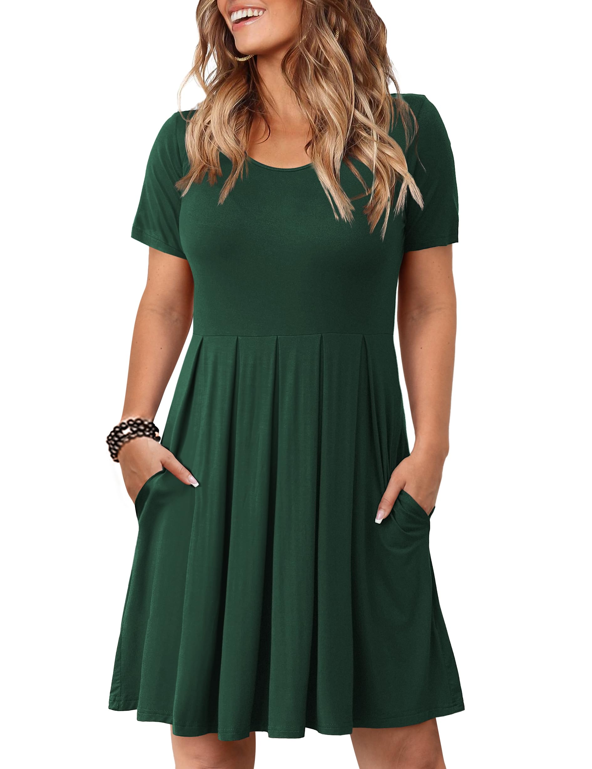 **Tralilbee Women's Plus Size Short Sleeve Dress - Casual Pleated Swing Dress with Pockets for Summer, Travel & Everyday Wear**