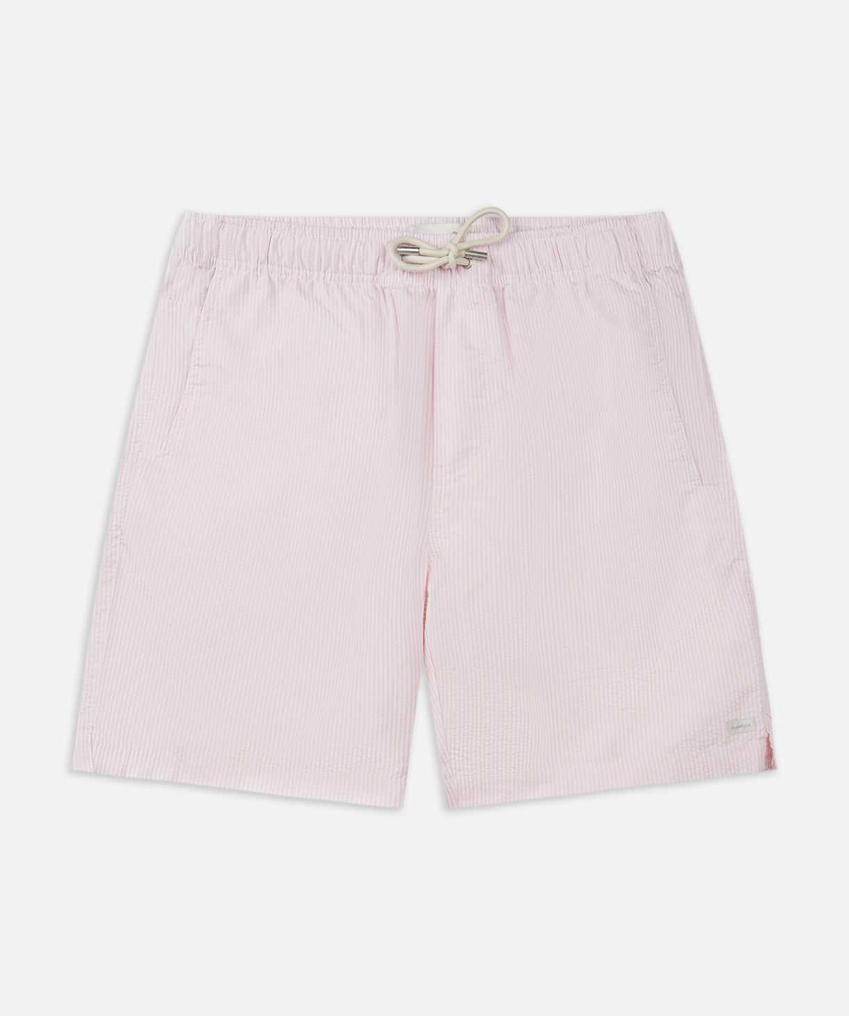 Platios Men's Quick-Dry Swim Shorts - Pink & White Striped Beachwear for Swimming, Surfing & Vacation