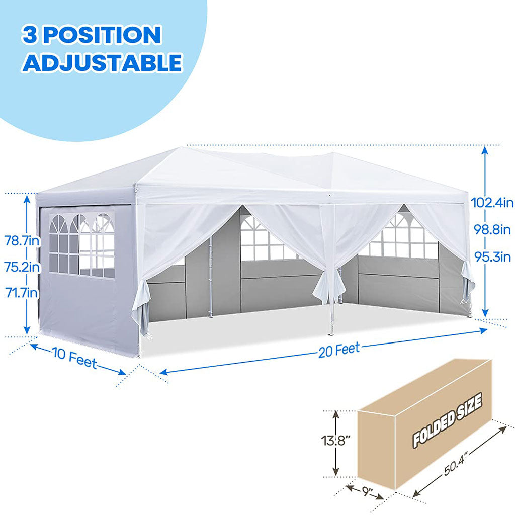10' x 20' White Pop Up Canopy Tent with Removable Sidewalls - Outdoor Party, Camping, Beach & Event Shelter for Picnics, Markets & Backyard Gatherings