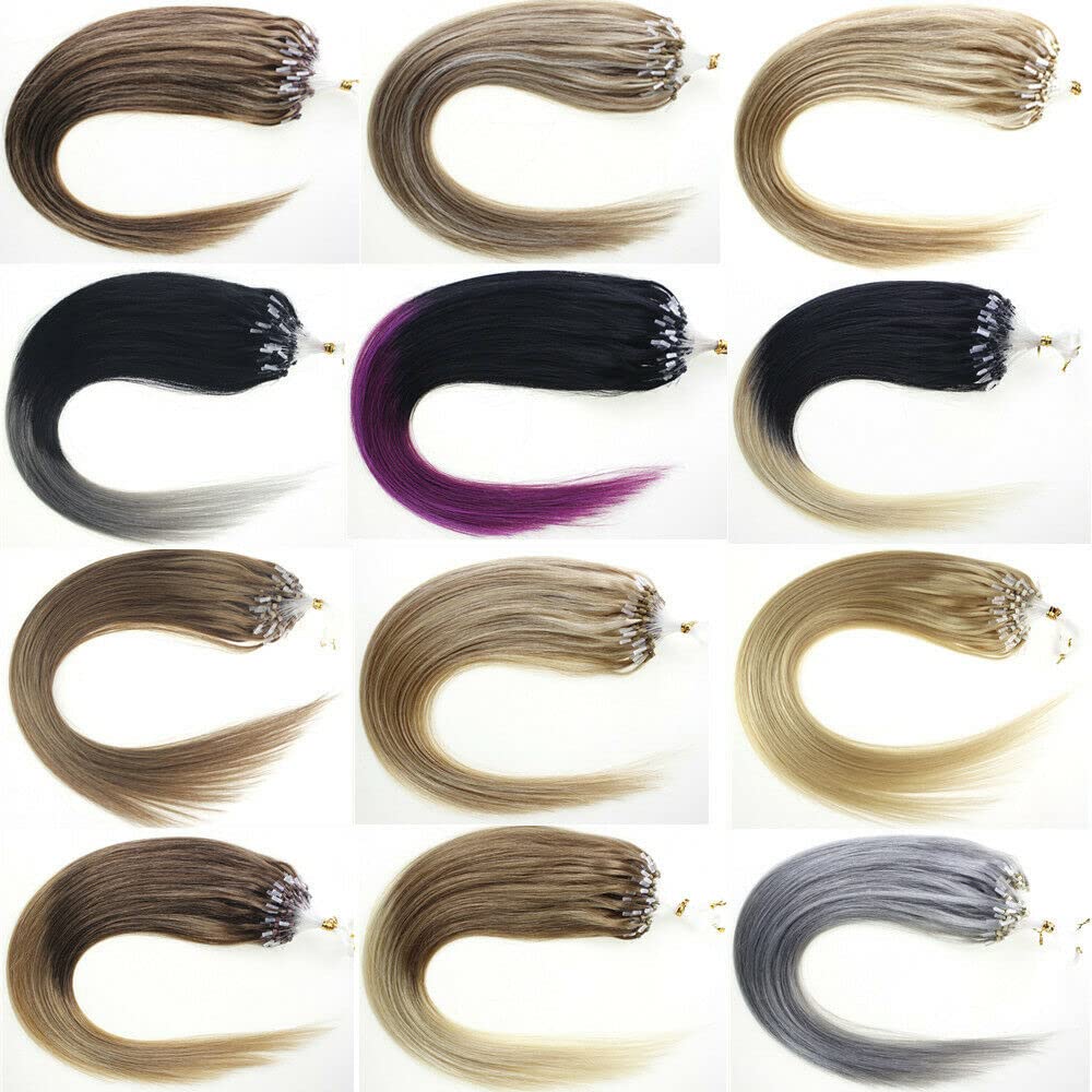 Micro Loop Hair Extensions 22 Inch - 100% Real Human Remy Hair, Ombre Off Black to Burgundy Red, 50g per Pack (100 Strands) - Seamless Micro Bead Links for Natural Look | Perfect for Daily Wear, Parties & Special Occasions