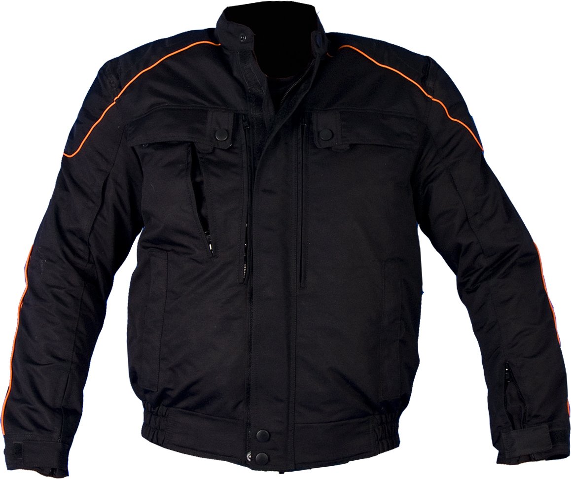 Hot Leathers Black Men's Padded Motorcycle Jacket with Orange Piping - Stylish & Protective Biker Jacket for Riding, Commuting & Outdoor Adventures