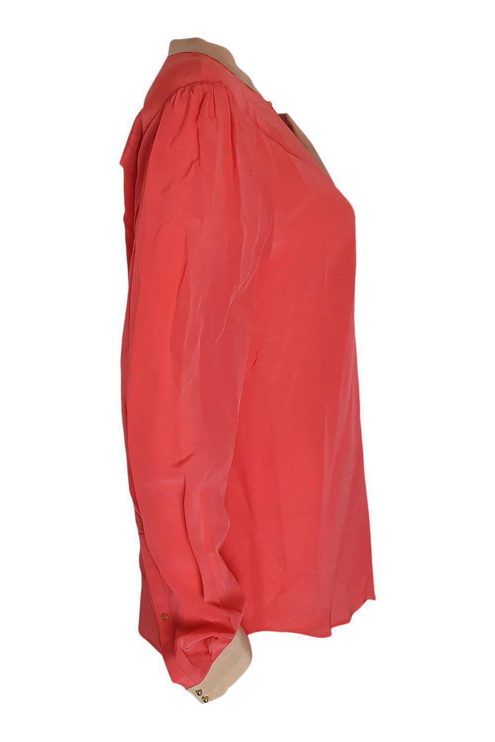 DAY BIRGER E MIKKELSEN Orange & Tan Contrast Trim Silk Blouse Size 40 | Women's Luxury Silk Shirt for Office, Cocktail Parties & Special Occasions