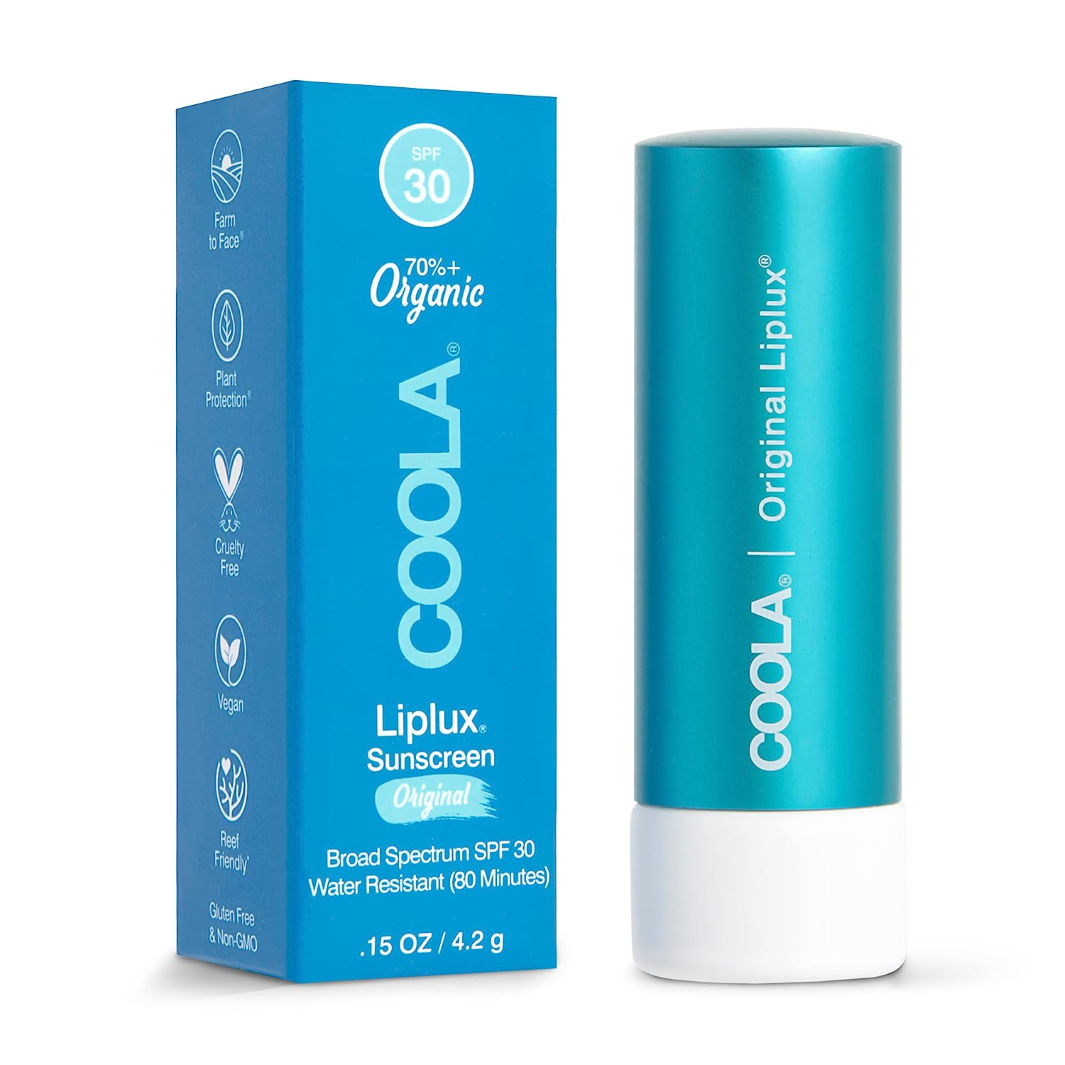 COOLA Classic Liplux Organic SPF 30 Sunscreen Lip Balm - Moisturizing & UV Protection for Outdoor Activities, Hiking, and Beach Days