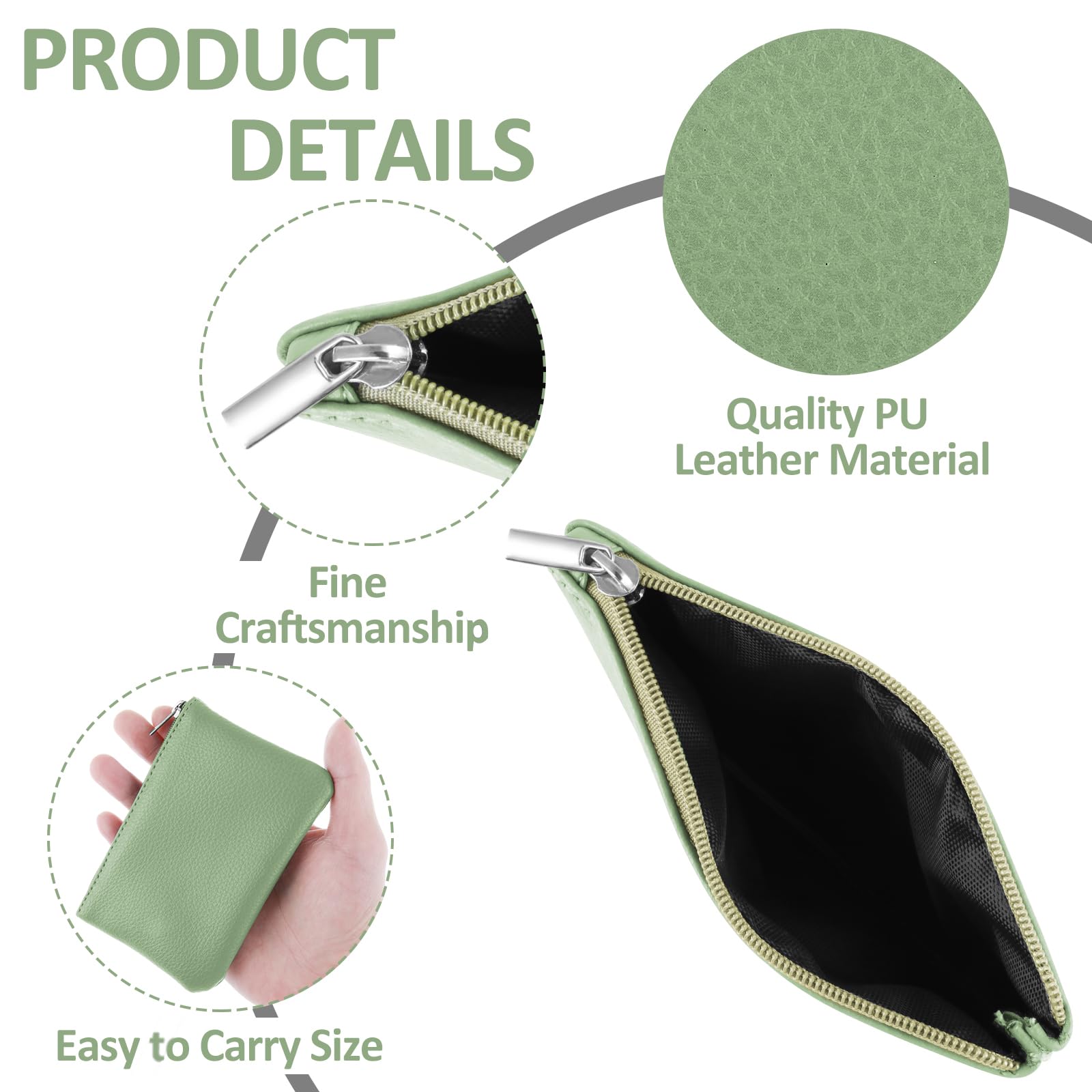 Simarro 2Pcs Lychee Print PU Leather Zipper Coin Purse - Mini Wallet for Women, Credit Card Holder, ID Organizer, Keychain & Lipstick Case (Black+Light Green) - Perfect for Travel, Shopping & Daily Essentials Storage
