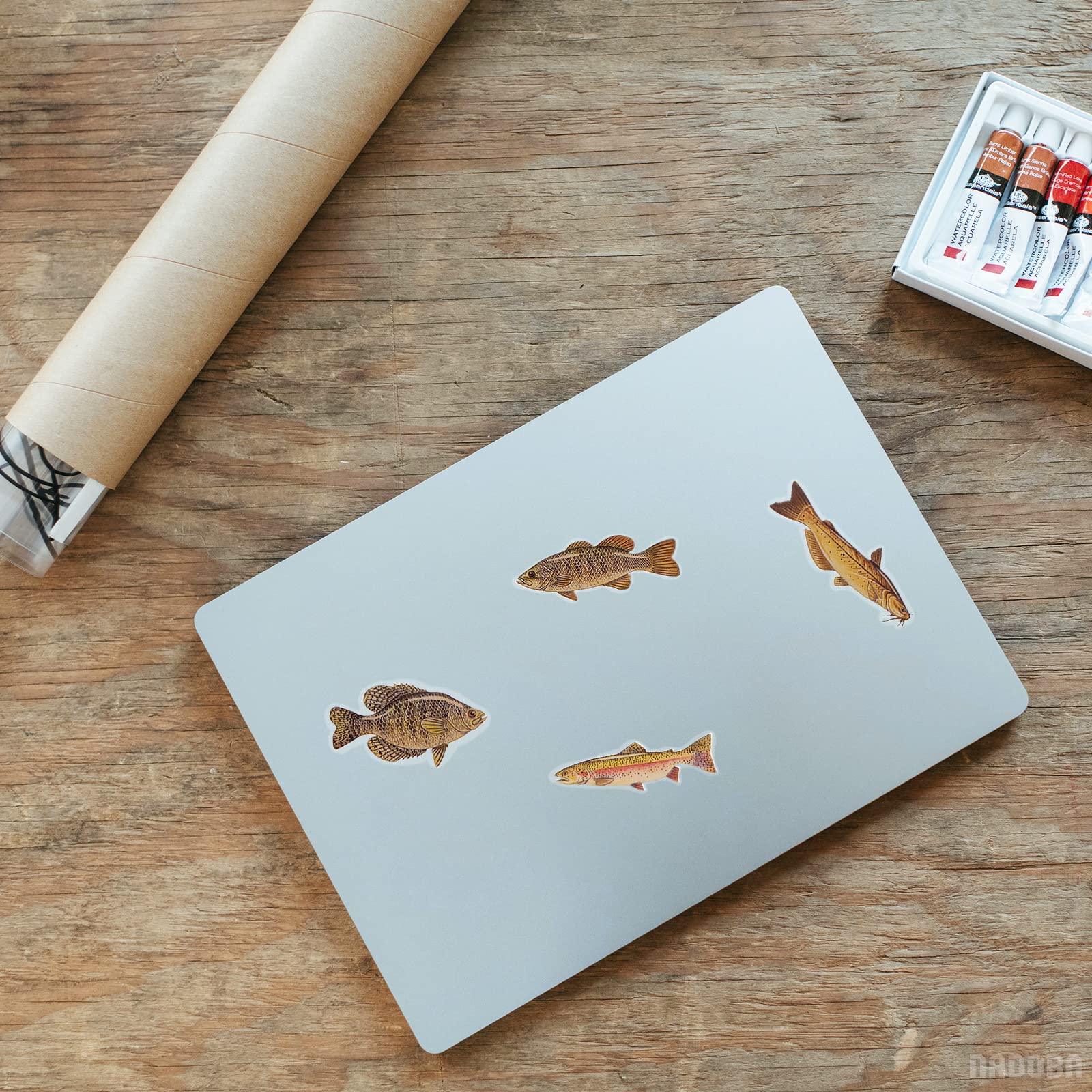 Fun Fish Stickers for Kids & Adults - 2 Sheets Small Fishing Decals with Sea Creatures - Perfect for Scrapbooking, DIY Crafts, Water Bottles & Fishing Gear Decoration