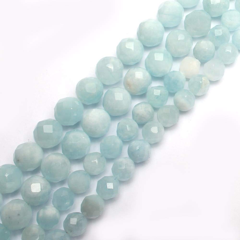 Natural Aquamarine Faceted Loose Beads for Jewelry Making - 15 Inch Strand (6mm, 61 Beads) - DIY Bracelet, Necklace & Jewelry Crafting - Perfect for Boho, Wedding & Handmade Jewelry Designs