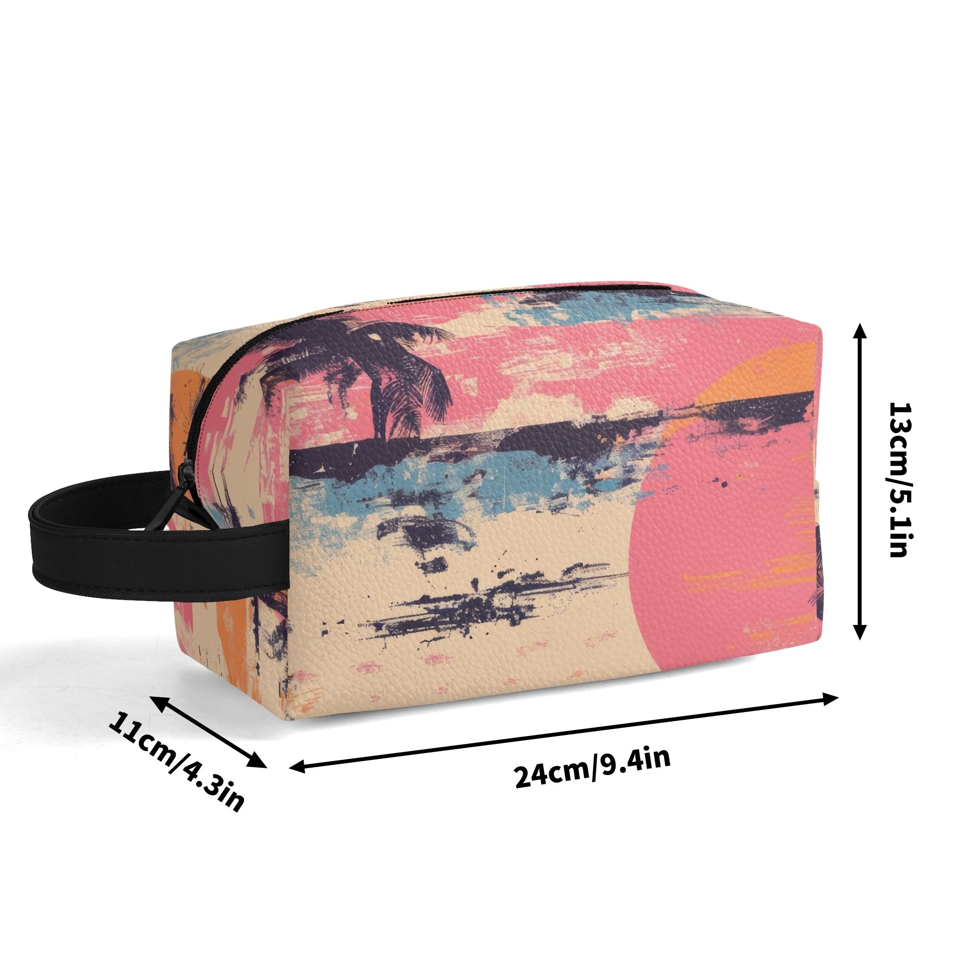 Vintage Grunge Palm Trees & Sunset Leather Toiletry Bag - Waterproof Travel Cosmetic Organizer for Beach Vacation, Camping & Gym Essentials