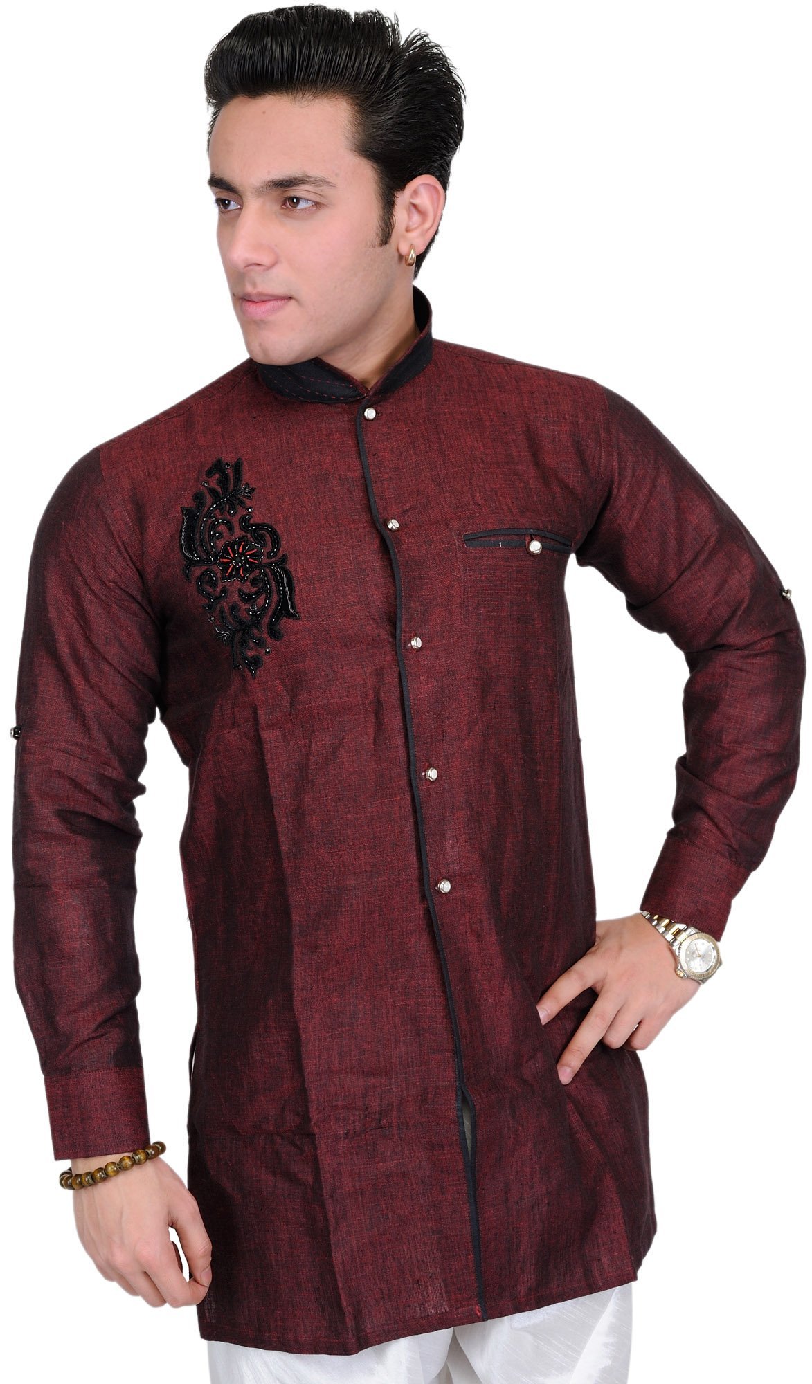 Elegant Black Embroidered Hot Chocolate Wedding Shirt for Groom & Bridal Party - Perfect for Weddings, Engagements & Formal Events