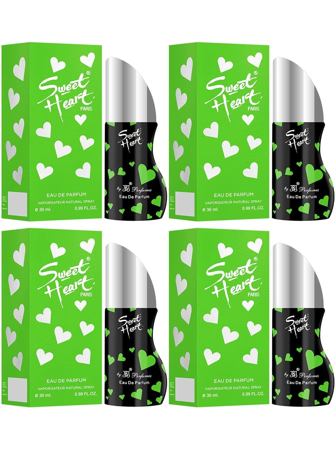 Sweetheart Green Long Lasting Floral Perfume for Women, 30ml (Pack of 4) - Fresh Fragrance for Daily Wear, Date Night & Special Occasions