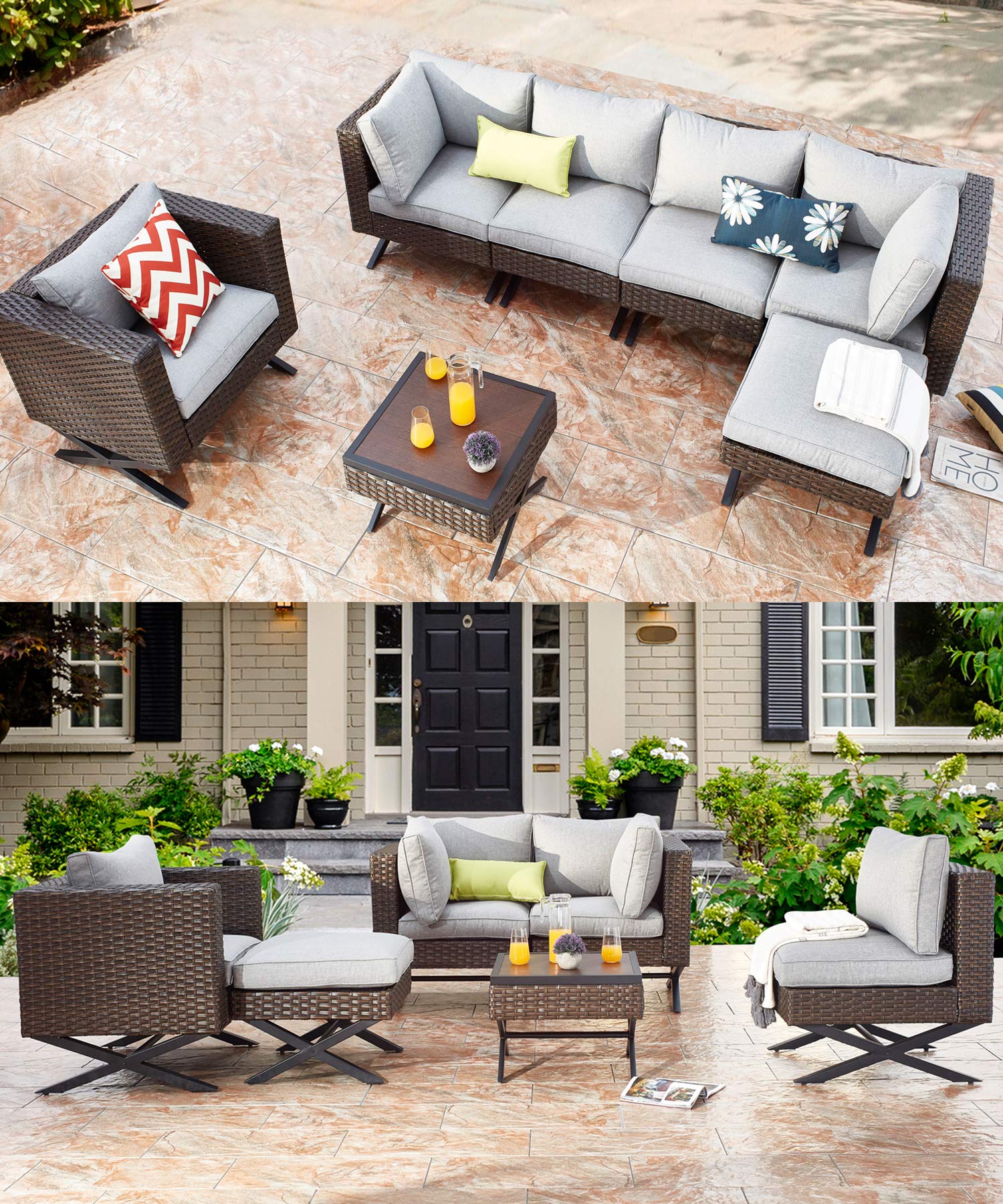 PatioFestival 6-Piece X-Leg Sectional Outdoor Conversation Set with All-Weather Cushions - Perfect for Backyard, Garden & Poolside Relaxation
