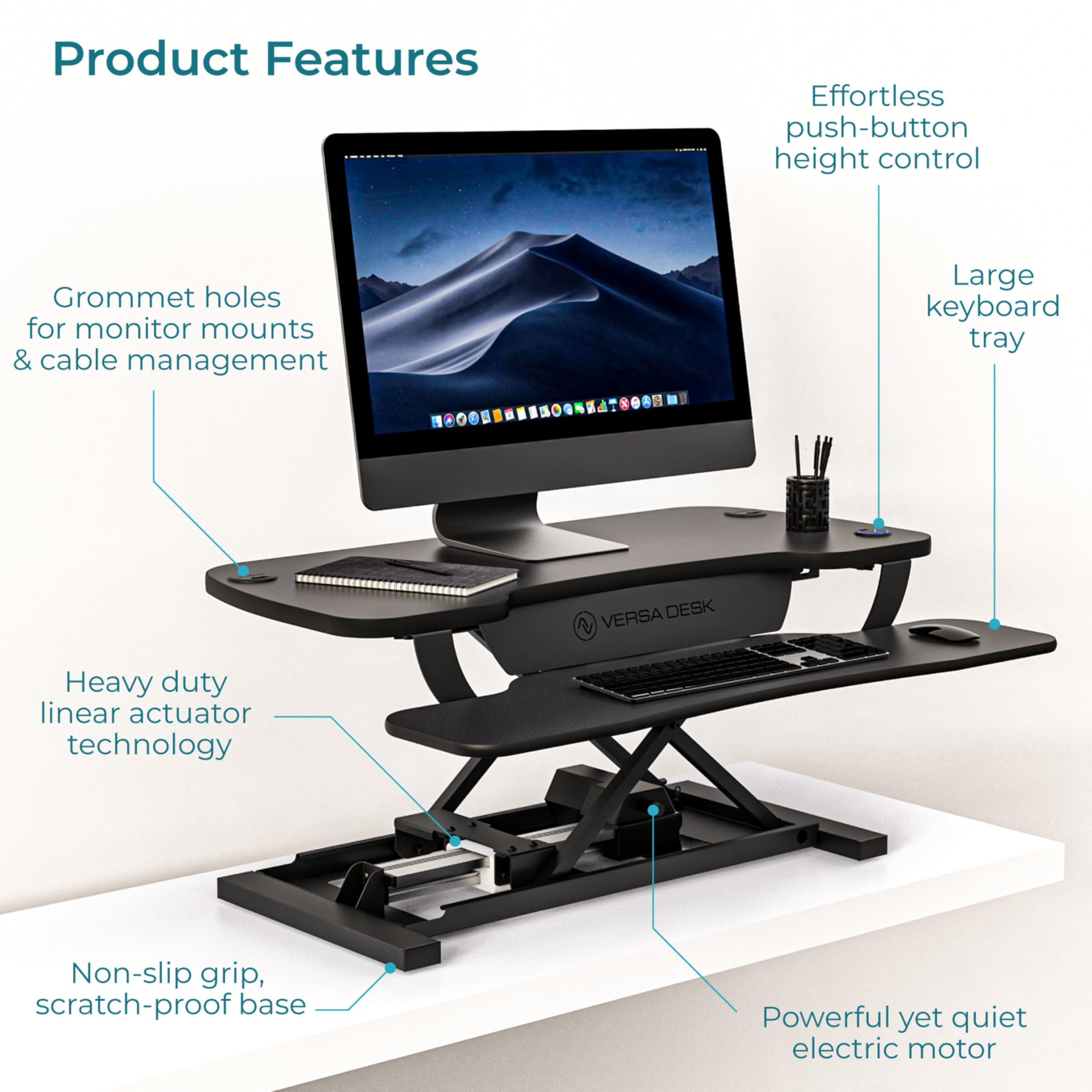 VERSADESK PowerPro 36 Inch Electric Standing Desk Converter - Height Adjustable Sit Stand Desk Riser for Home & Office - Dual Monitor & Laptop Workstation with Wide Keyboard Tray & USB Port - Black - Perfect for Remote Work, Gaming & Ergonomic Workspace Setup