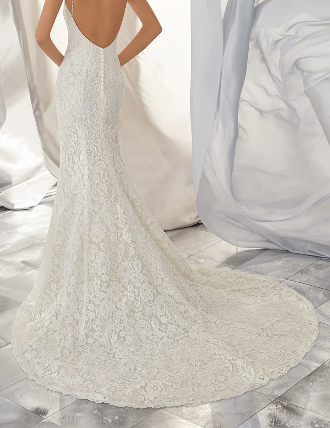 2018 Elegant Spaghetti Strap Lace Wedding Dress for Women - Simple A-Line Sweep Train Formal Gown SHWD10 | Perfect for Beach Weddings, Vow Renewals & Romantic Photoshoots