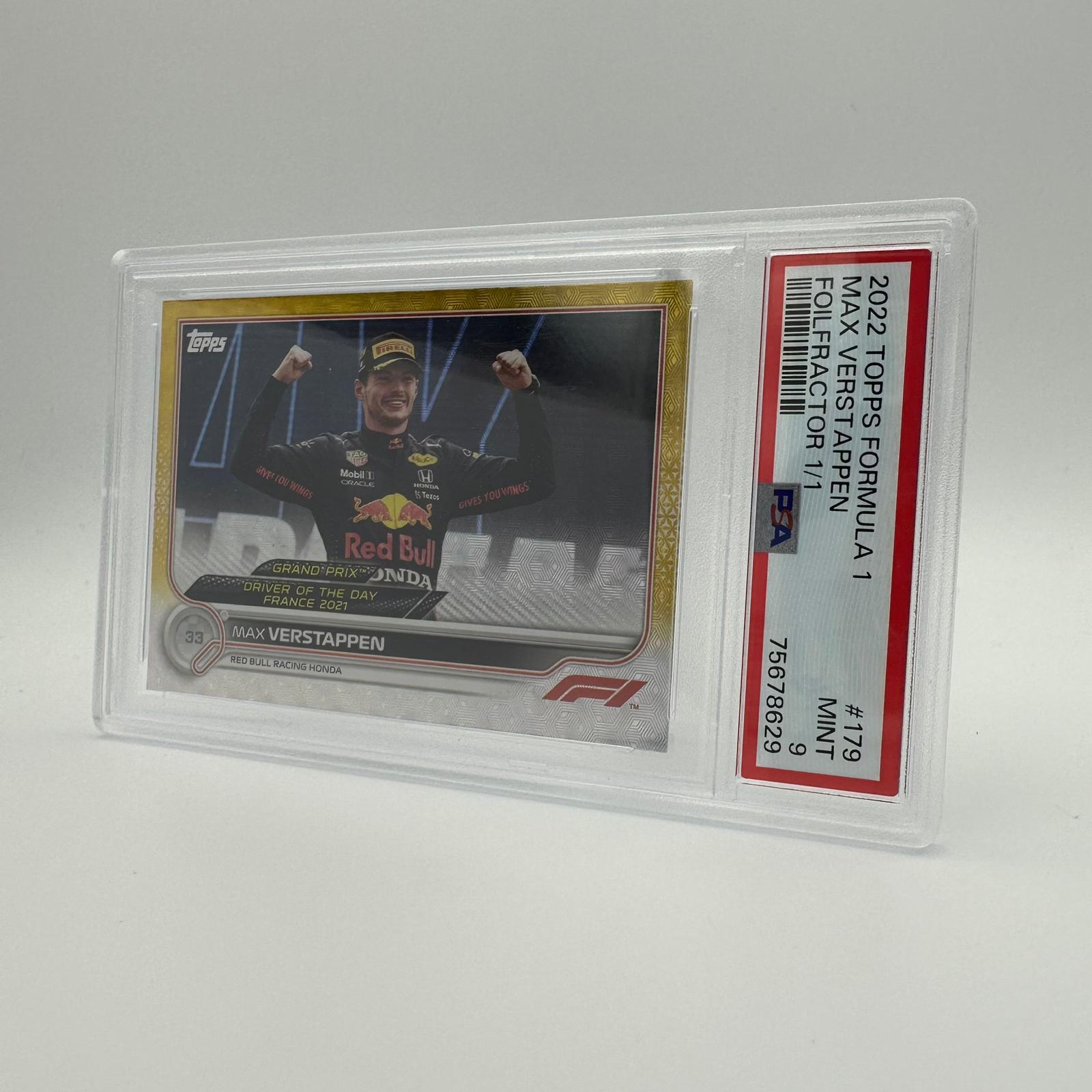 PSA 9 Graded 1/1 Max Verstappen Driver of The Day #179 Foilfractor Trading Card - Rare Collectible for F1 Fans, Sports Memorabilia Enthusiasts (Perfect for Display, Investment & Racing Memorabilia Collections)
