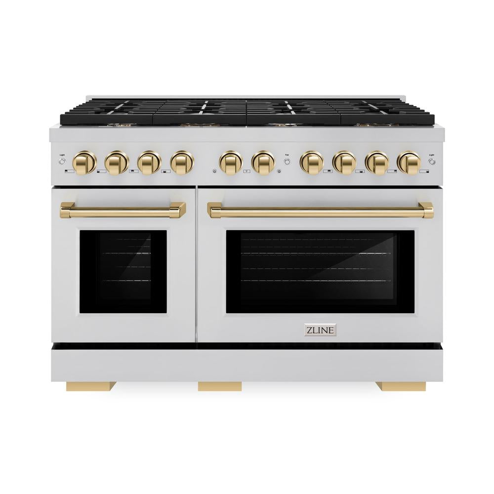ZLINE Autograph Edition 48-inch 6.7 cu. ft. Dual Fuel Range with 8-Burner Gas Cooktop - Stainless Steel & Polished Gold Accents (SDRZ 48 G) - Professional Kitchen Appliance for Home Chefs & Entertaining