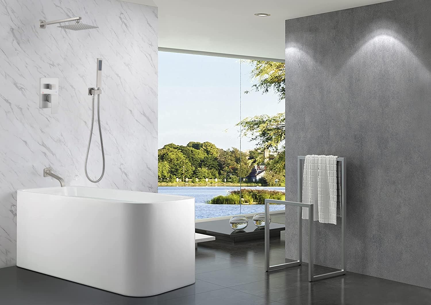 Brushed Nickel Shower System with Tub Spout - Wall Mounted Tub Shower Faucet Set for Bathroom - High Pressure 10