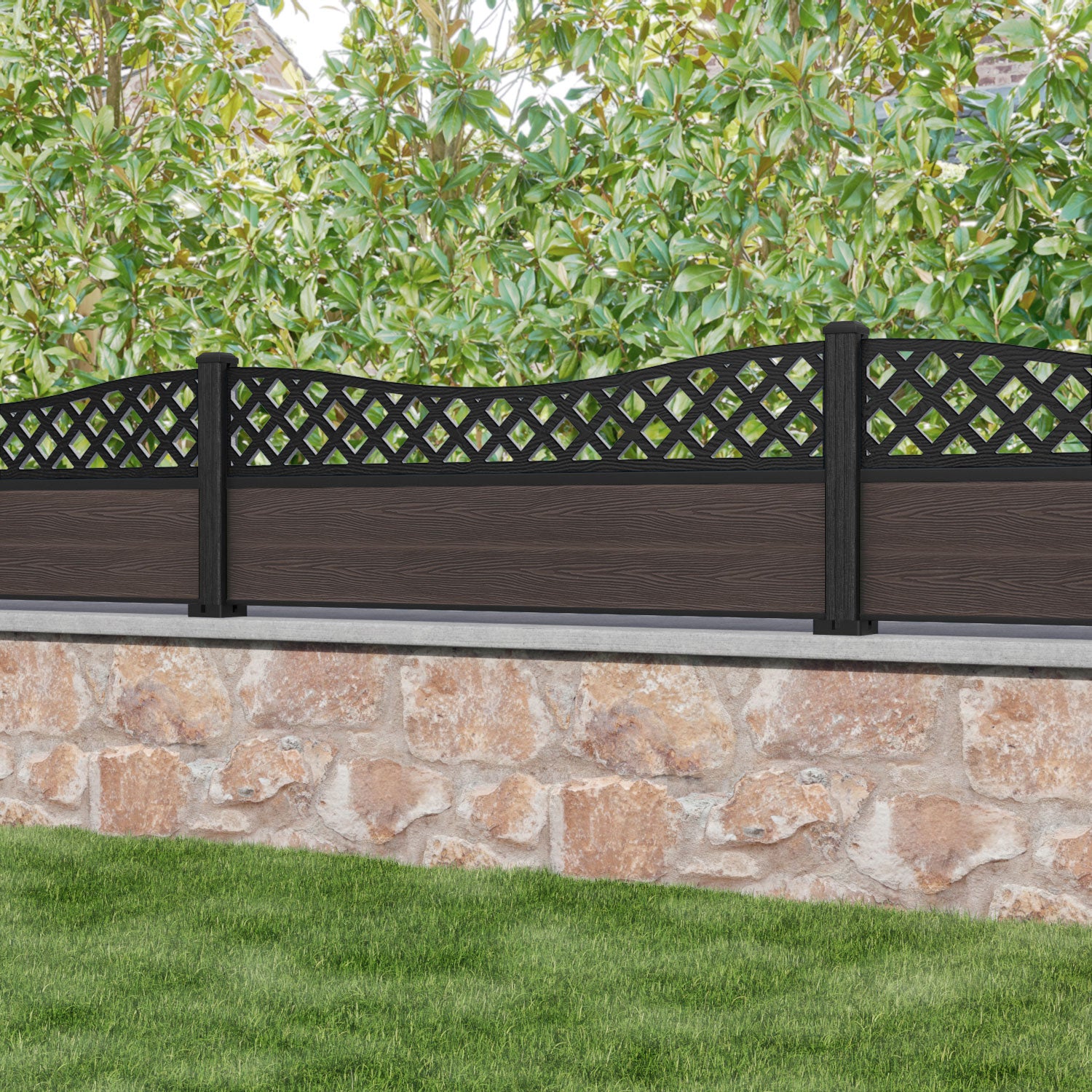 Classic Low Wave Composite Fence Panel - Mid Brown Color - Durable & Weather-Resistant for Backyard, Garden, and Poolside Privacy Fencing