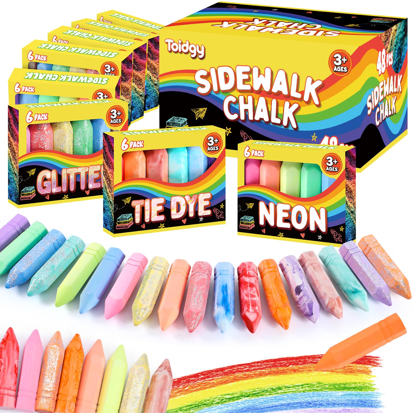 48 PCS Washable Sidewalk Chalk for Kids - 18 Vibrant Colors in 8 Convenient Packs | Jumbo Outdoor Chalk for Toddlers & Children | Perfect for Driveway Art, Playground Fun & Chalkboard Drawing Activities