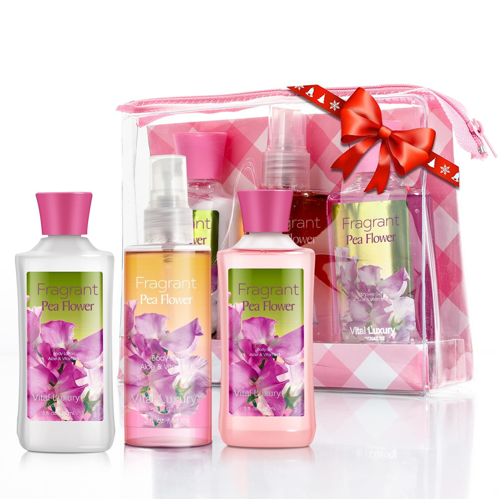 Pea Flower Scented Bath & Body Travel Set - Moisturizing Body Lotion, Refreshing Shower Gel & Fragrance Mist | Perfect for Home Spa Relaxation & On-the-Go Self Care