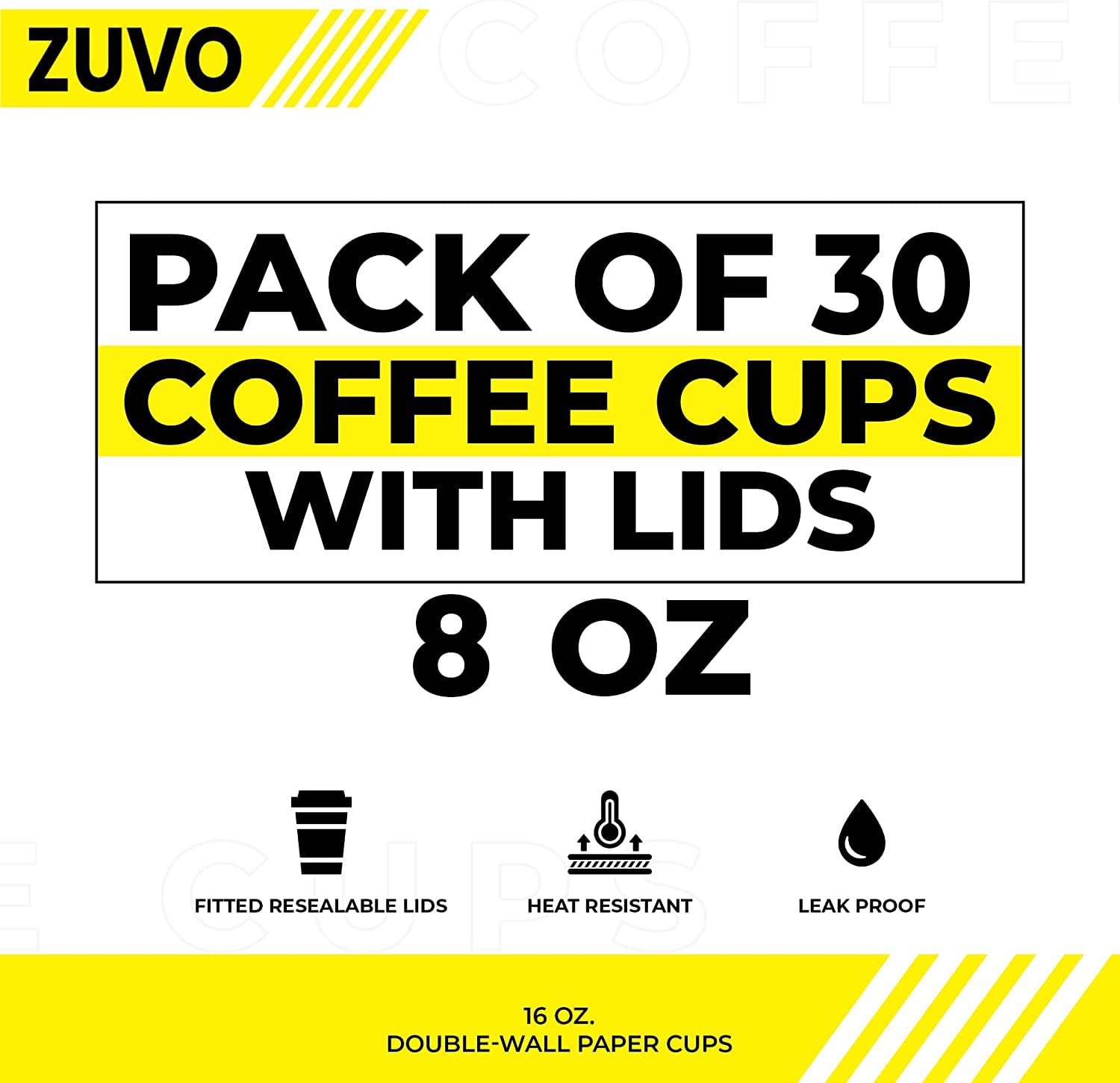 30 Pack Insulated Disposable Paper Coffee Cups 8 oz - Kraft Ripple Wall Hot Drink Cups with Lids - Perfect for Coffee Shops, Office Break Rooms & Home Use