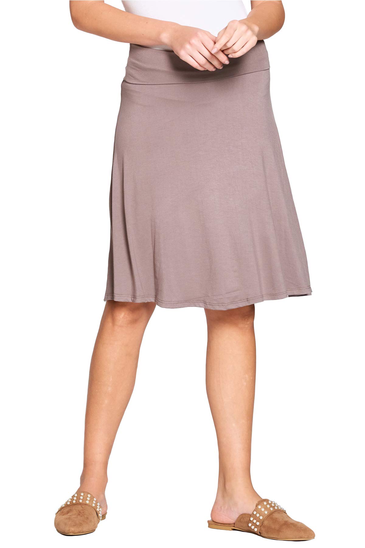 Popana Women's Casual Knee-Length A-Line Stretch Midi Skirt - Plus Size Comfortable Elastic Waist Flowy Skirt Made in USA | Perfect for Work, Date Night & Summer Outfits