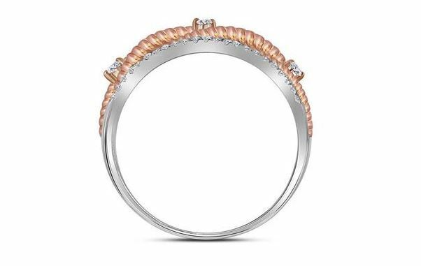 10K White Gold Diamond Women's Rose Tone Rope Twist Band Ring - 1/4 CTTW - Elegant Wedding, Engagement & Anniversary Jewelry Gift for Her