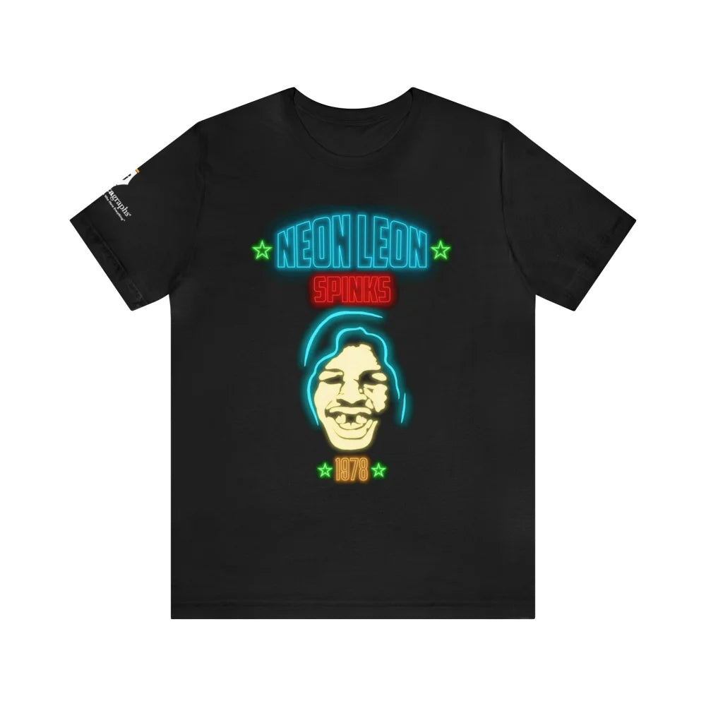 Leon Spinks Neon Inscriptagraphs Exclusive Boxing T-Shirt - Vintage Boxing Fan Gift, Collector's Memorabilia - Perfect for Fight Nights, Gym Wear & Sports Enthusiasts