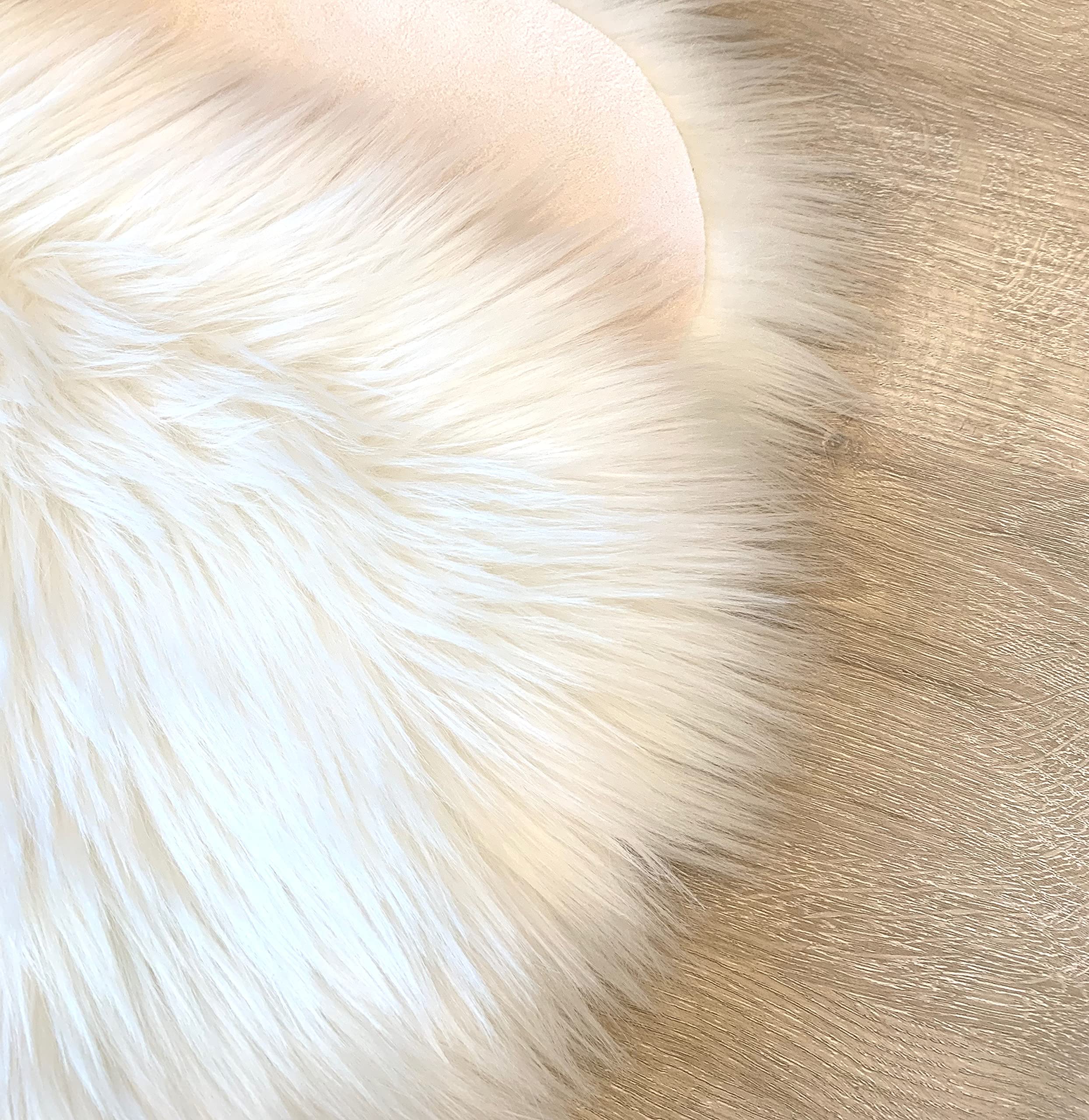 LAMBZY Faux Sheepskin Super Soft Hypoallergenic Silky Square Shag Rug - 4' White Fluffy Area Rug for Living Room, Bedroom, Nursery & Sofa - Cozy Home Decor & Kids Play Mat