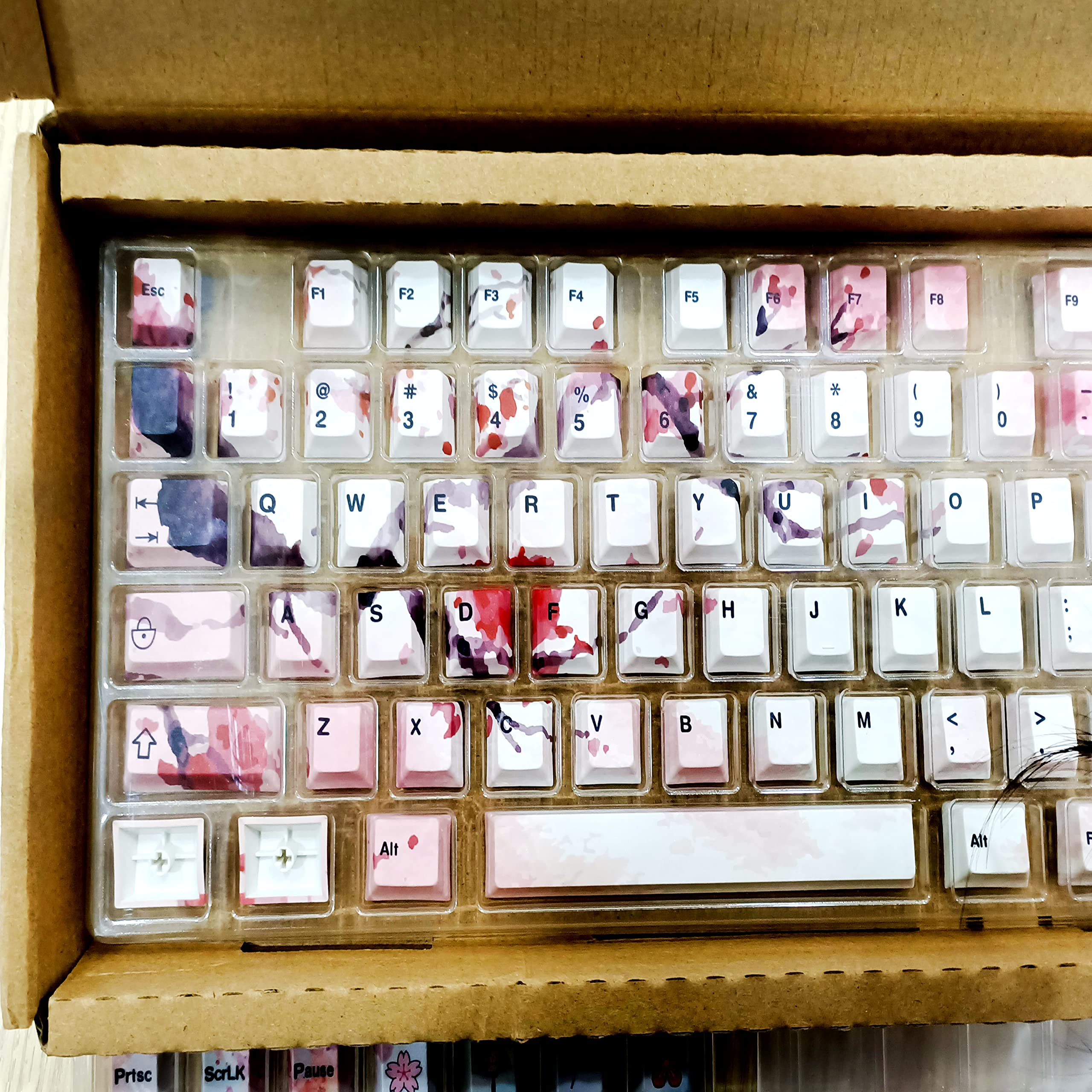 PBT Cherry Blossom Keycap Set - OEM Profile for 60/87/104/108 Keys Mechanical Keyboards (126 Keys) | Compatible with Cherry MX Switches & Custom 68 Keyboard | Perfect for Gaming, Typing & Office Work