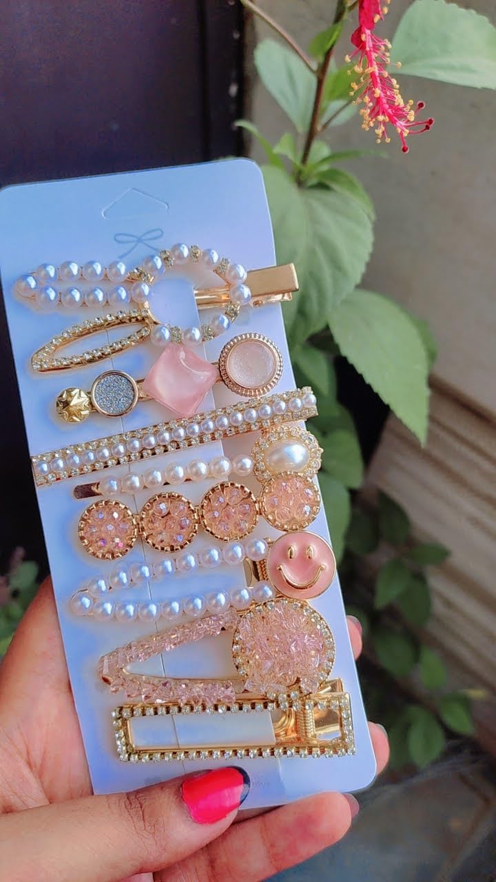 SIA VENDORS® Handmade Pearl Hair Clips - Elegant Alligator Bobby Pins & Barrettes for Women & Girls (16-Piece Set, Barbie Pink) - Perfect for Weddings, Parties & Everyday Hair Styling