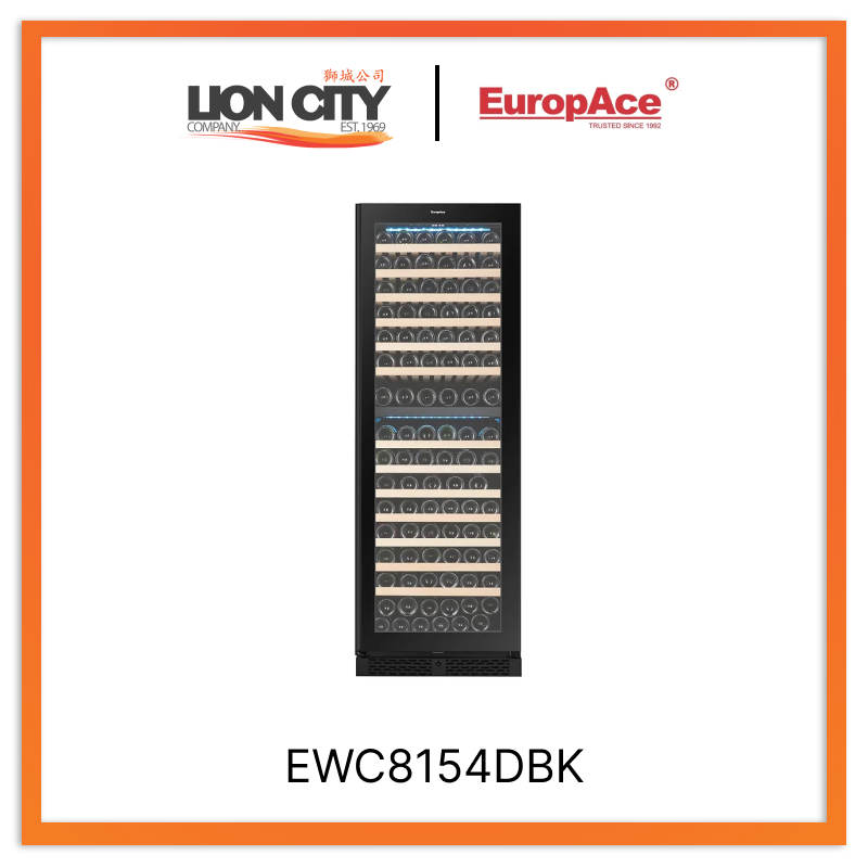 Europace EWC8154DBK Signature Series 154-Bottle Dual Zone Wine Cooler - Perfect for Home Bars, Restaurants & Wine Cellars - Energy Efficient & Quiet Operation