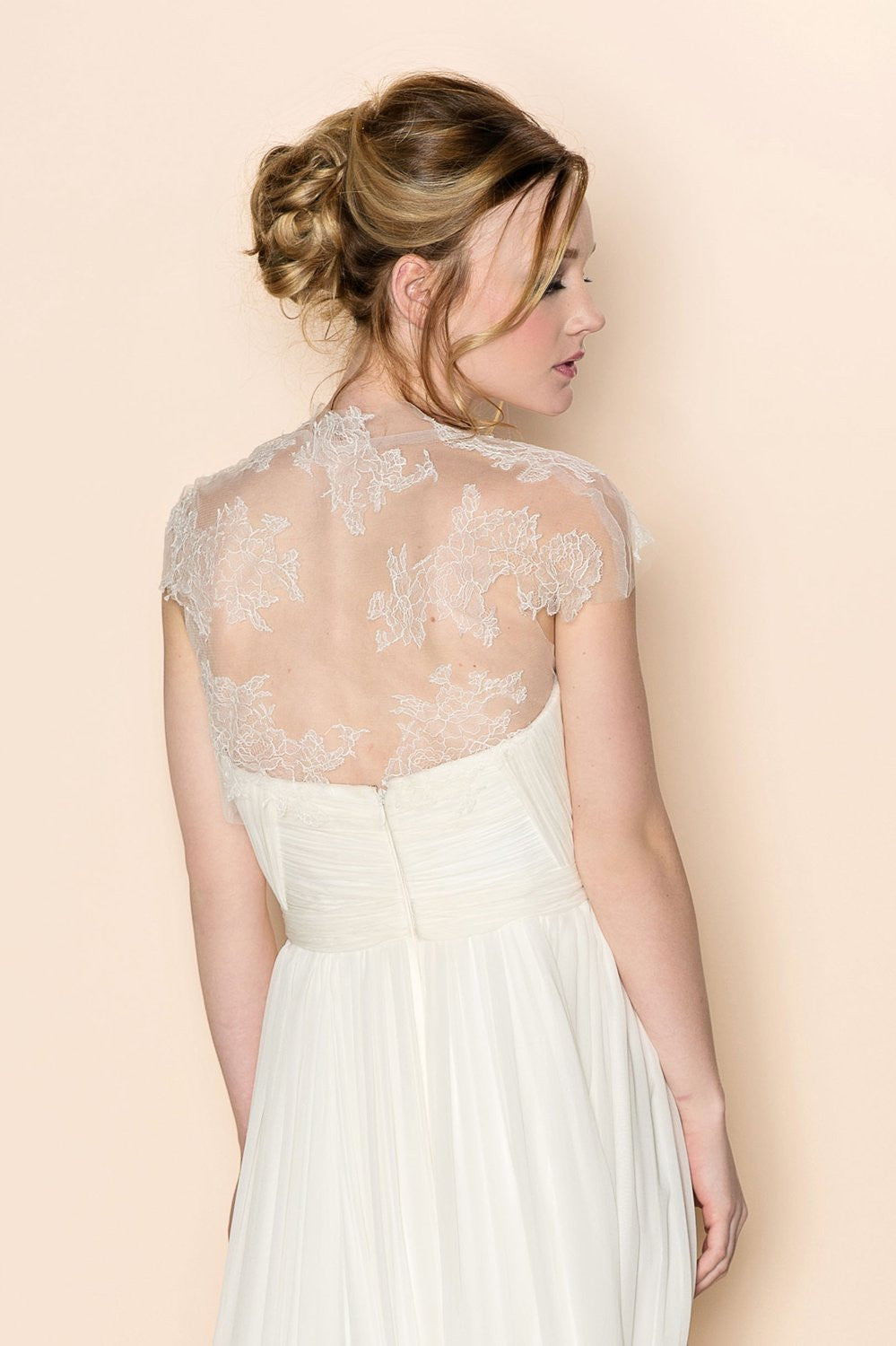 Elegant Amber French Lace & Tulle Cap Sleeve Bridal Bolero Shrug - Perfect for Weddings, Bridal Showers & Formal Events