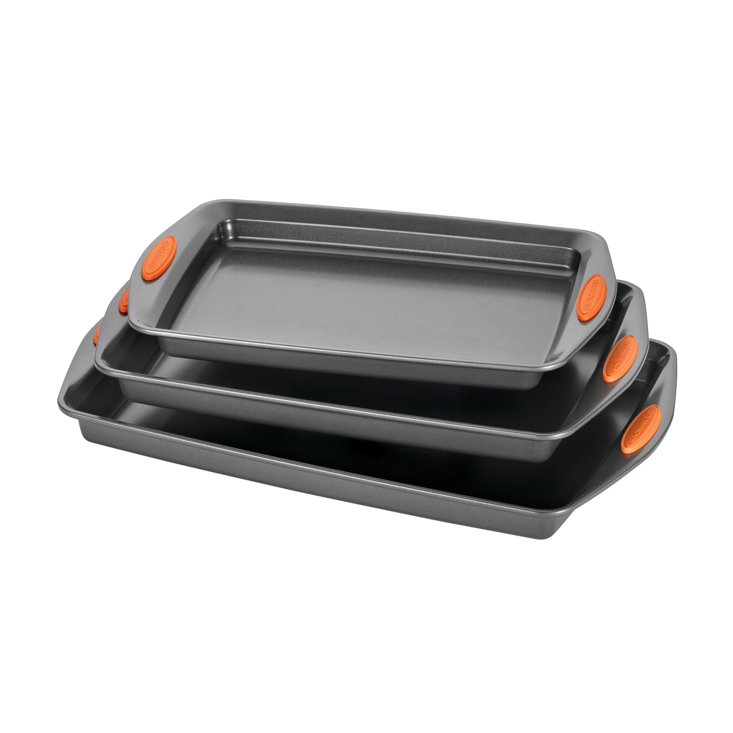 Rachael Ray Cucina 12-Piece Nonstick Cookware Set & 3-Piece Nonstick Bakeware Set with Grips - Cranberry Red Pots and Pans, Gray Baking Sheets with Orange Handles for Home Cooking, Baking Cookies, and Everyday Kitchen Use
