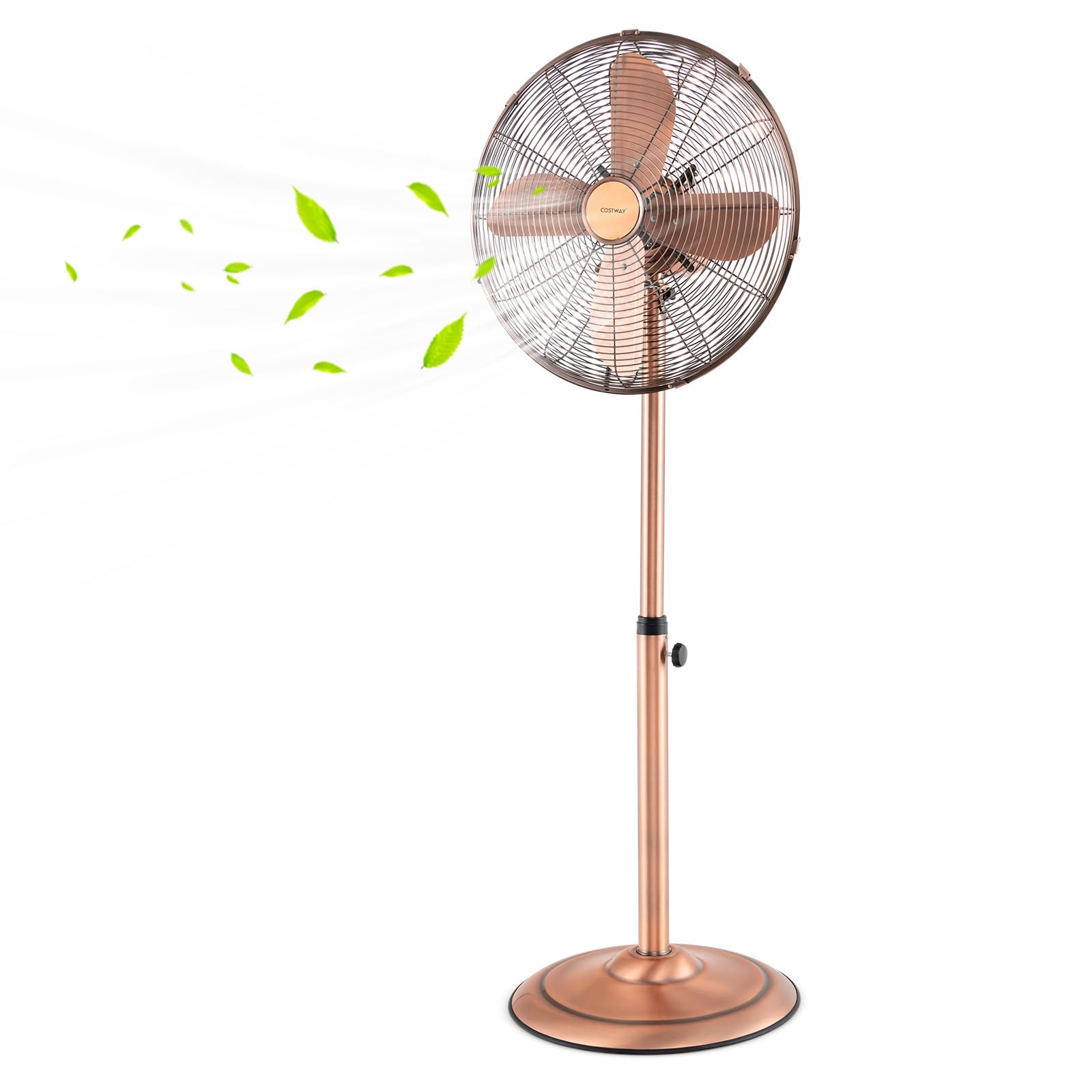 COSTWAY 16-inch Metal Pedestal Fan - Quiet High Velocity Standing Fan with 75° Oscillation, 3 Speed Settings & Adjustable Height - 4 Blade Floor Fan for Bedroom, Home Office, Shop & Outdoor Use - Durable Copper Motor