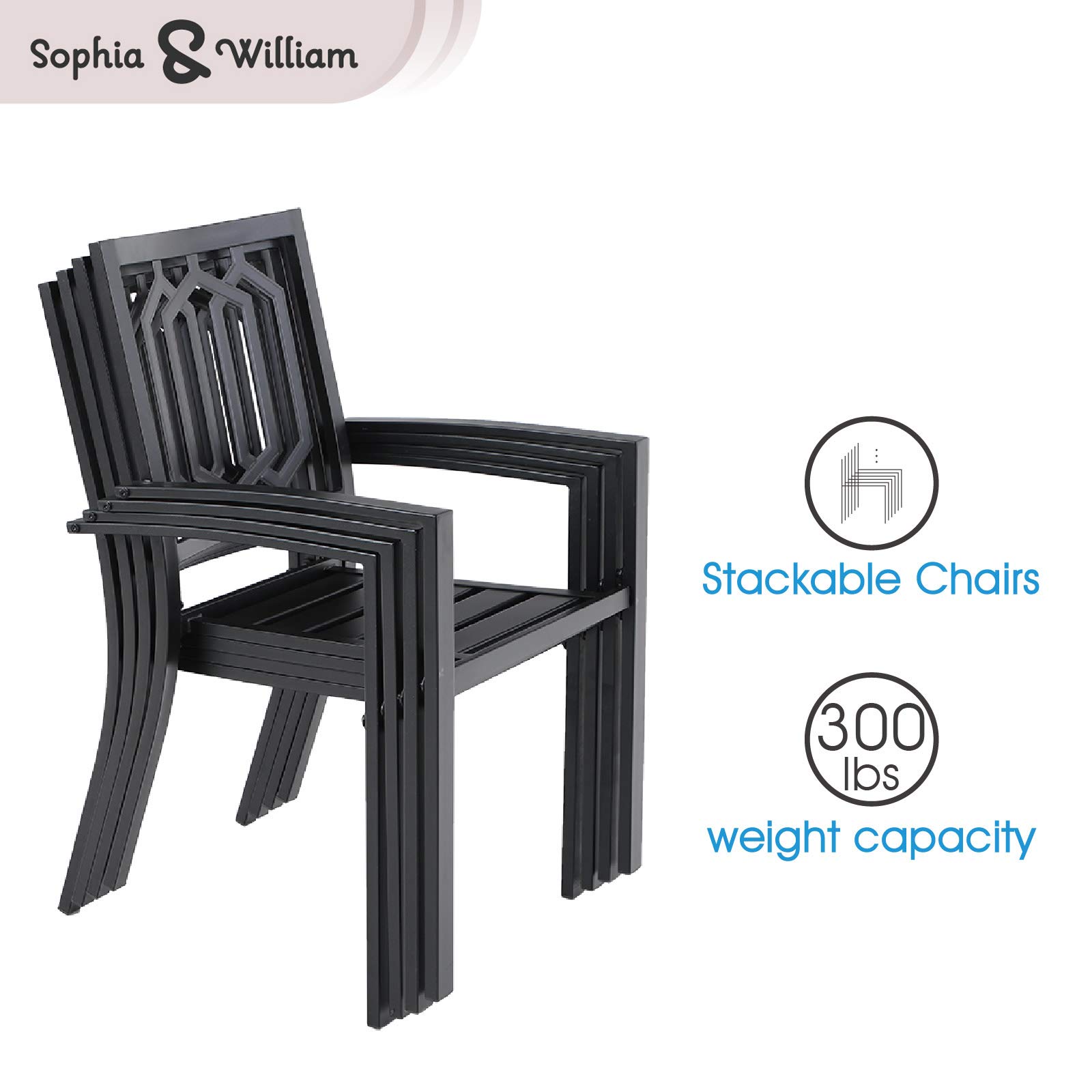 Sophia & William 5-Piece Black Outdoor Patio Dining Set with 4 Stackable Metal Chairs & Round Bistro Table - Perfect for Backyard, Deck, Garden, and Poolside Entertaining