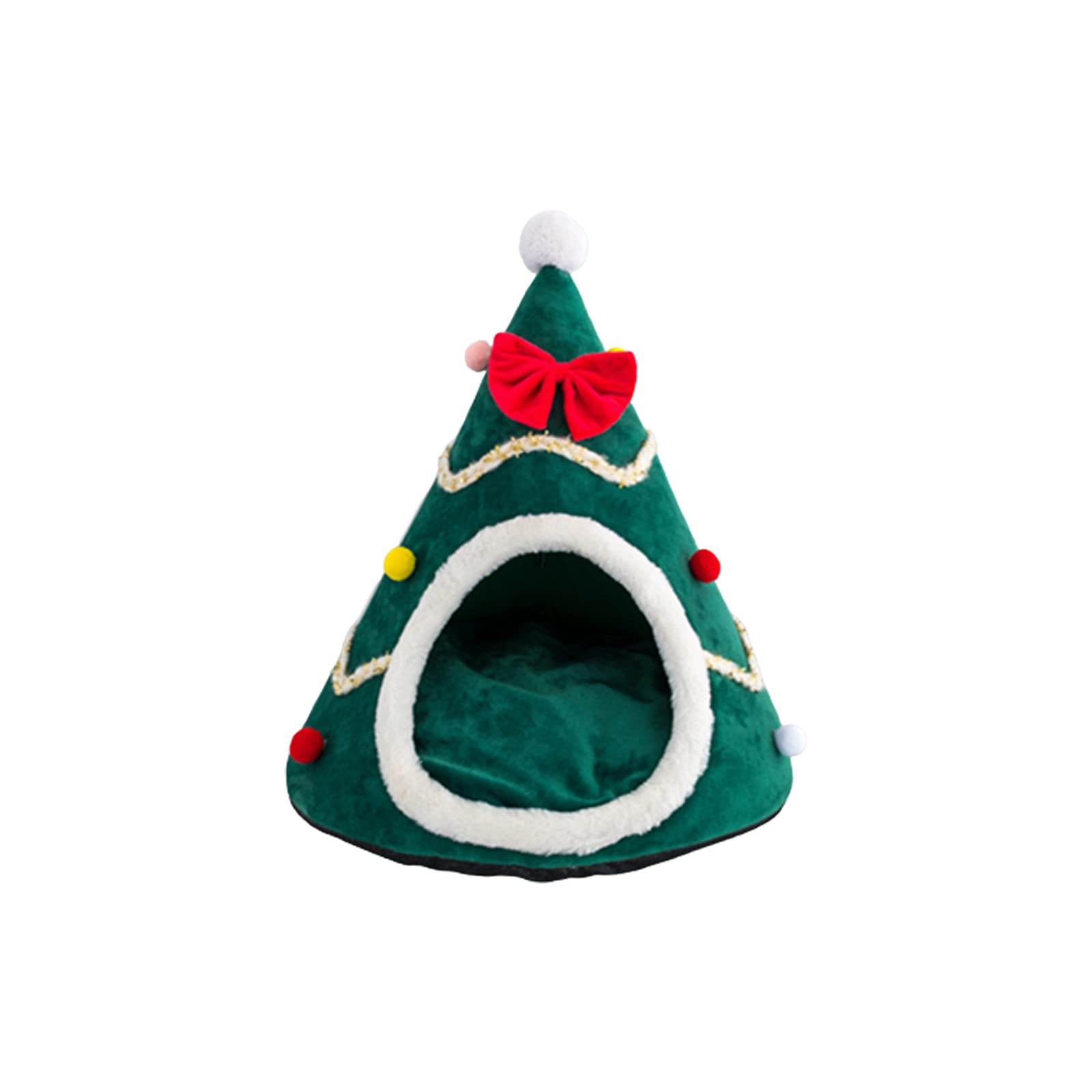 Flueyer Christmas Pet Soft Nest - Warm & Cozy Cat Bed House Cave Tent for Small Cats & Dogs - Green - Perfect for Winter Snuggling & Indoor Lounging