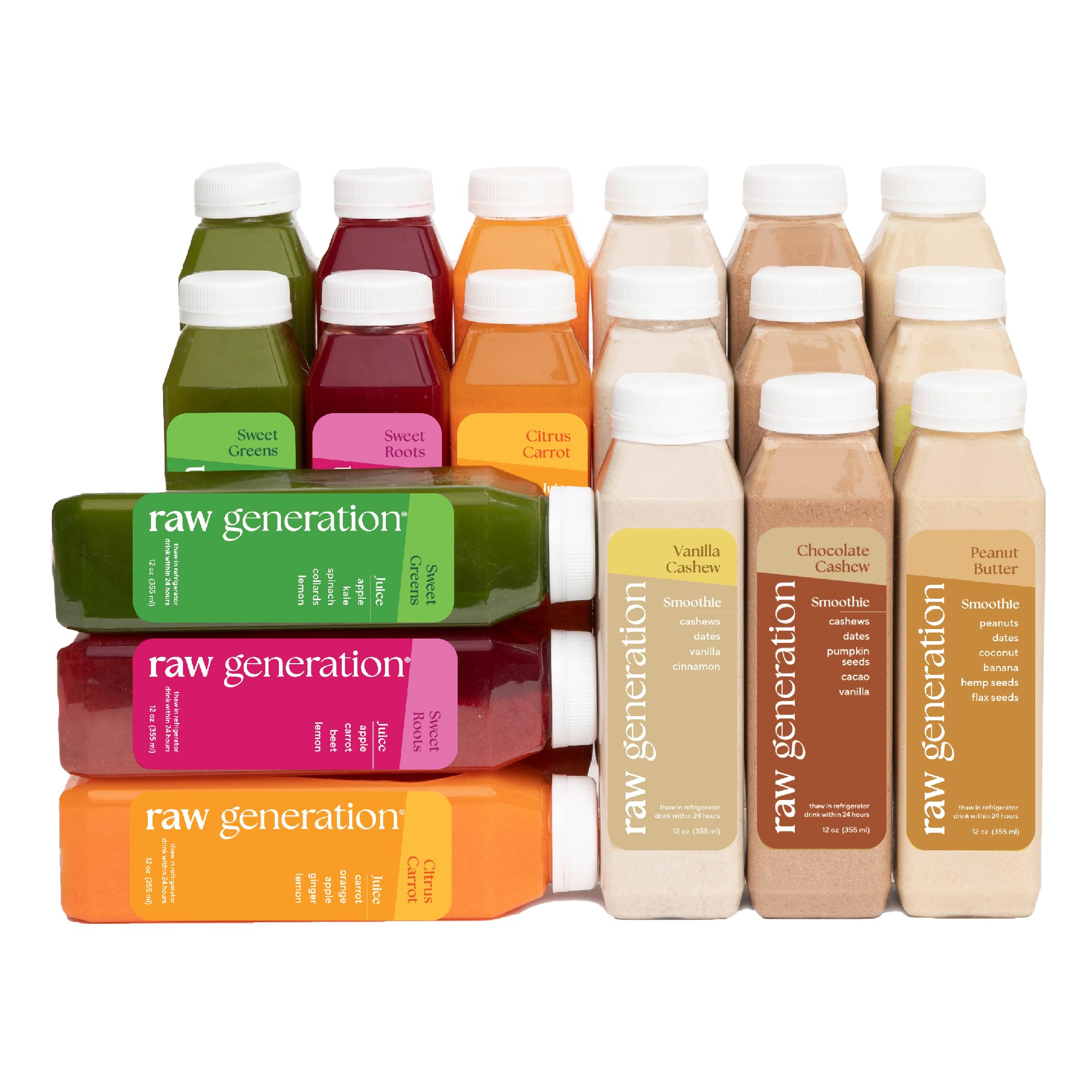 Raw Generation Cold Pressed Juice & Protein Variety Pack (18-Pack) - 100% Plant-Based, Immune-Boosting, Energy-Enhancing Beverages Delivered | Perfect for Healthy Breakfast, Post-Workout Recovery & On-the-Go Nutrition