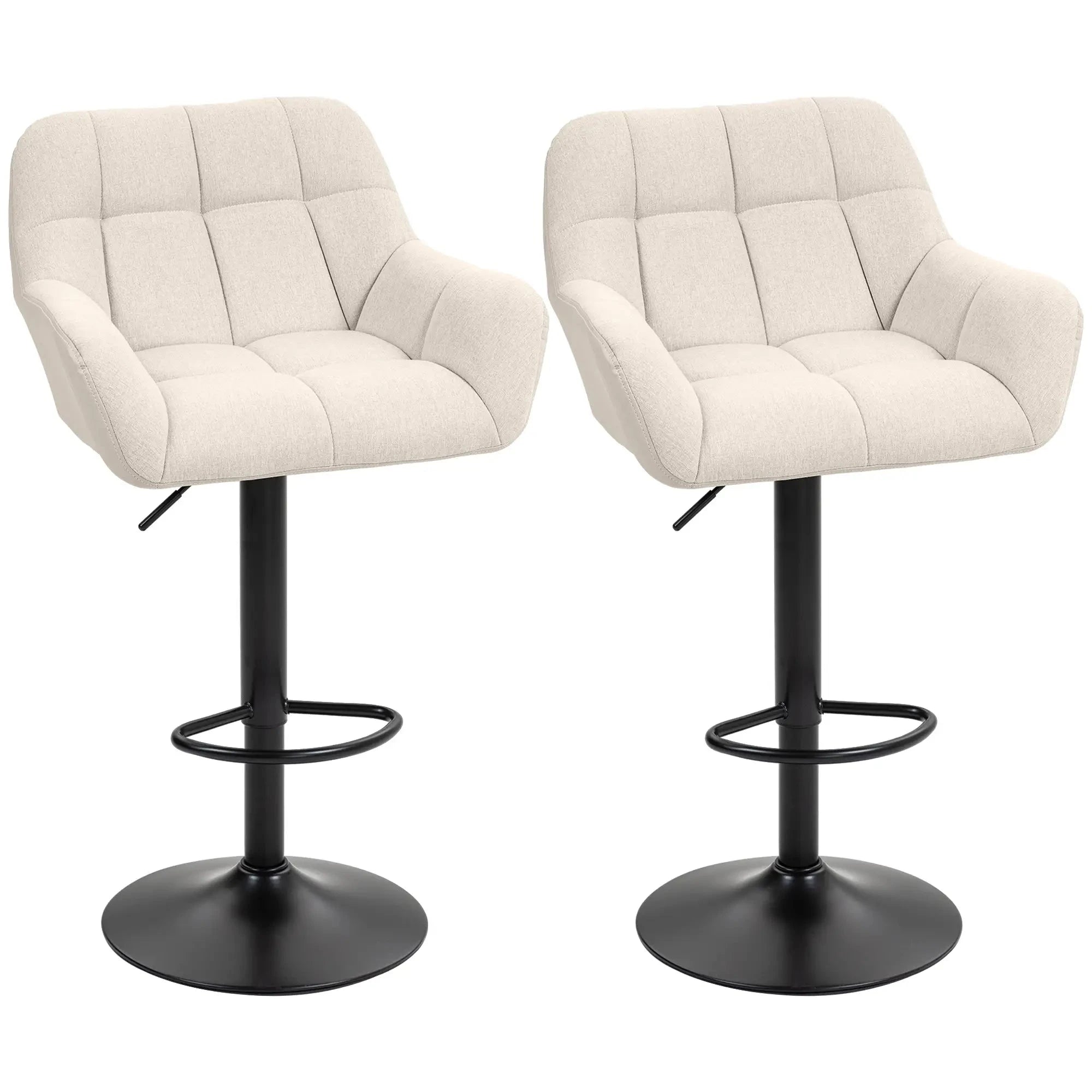Swivel Adjustable Bar Stools (Set of 2) - Faux Leather & Linen Touch Fabric - 5 Color Options - Perfect for Kitchen Islands, Home Bars & Dining Areas