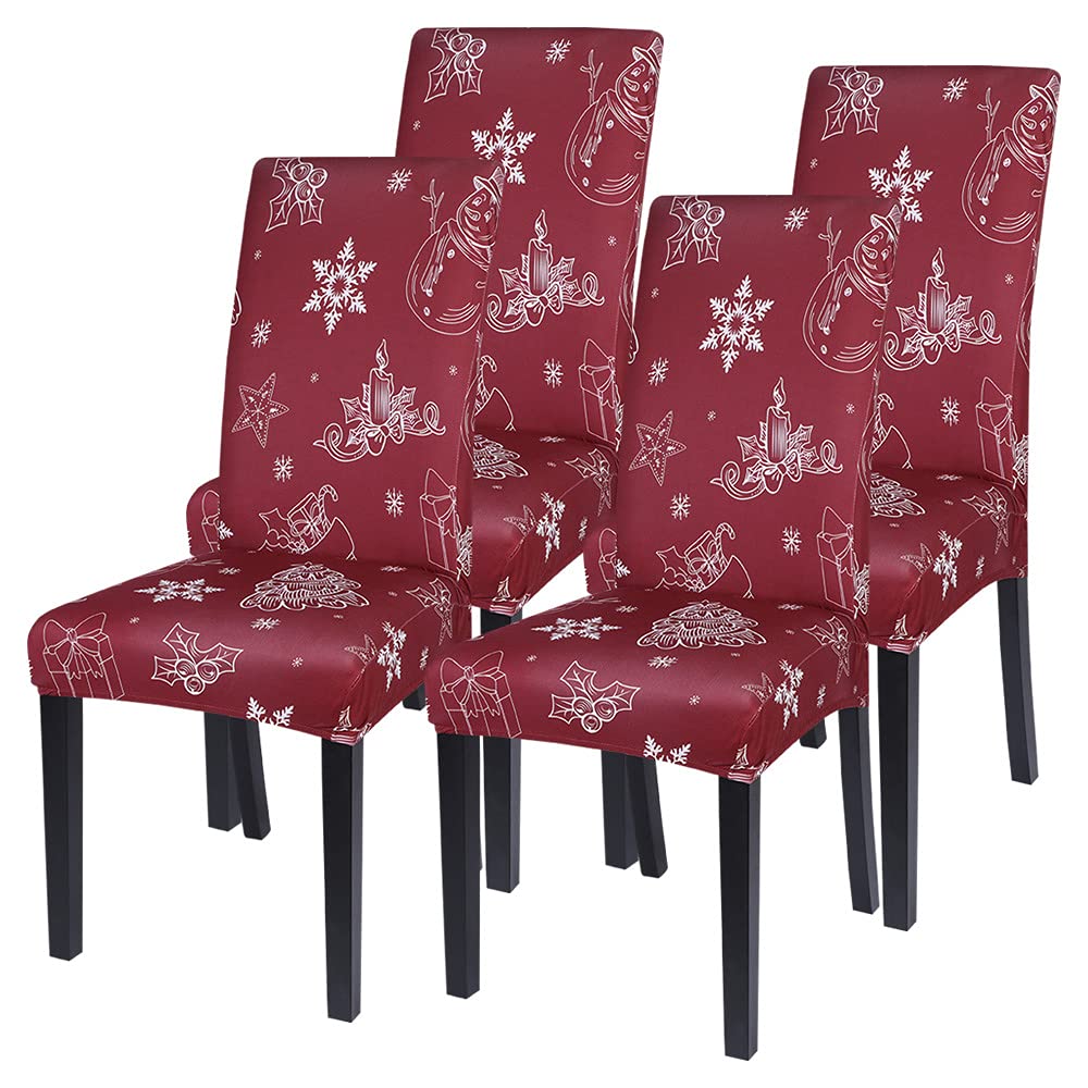 Stretch Christmas Chair Covers Set of 4 - Washable Holiday Parsons Chair Slipcovers for Dining Room Decor, Kitchen & Ceremony (Red Snowflake) - Perfect for Christmas Parties, Family Gatherings & Seasonal Home Decoration