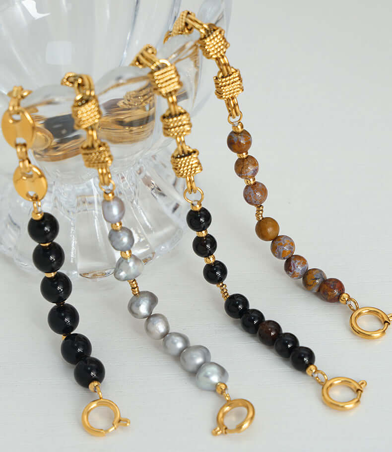 Freshwater Pearl & Agate Pig Nose Bracelet for Women - Elegant Adjustable Beaded Jewelry Gift for Birthday, Anniversary | Perfect for Daily Wear, Office & Special Occasions | E379