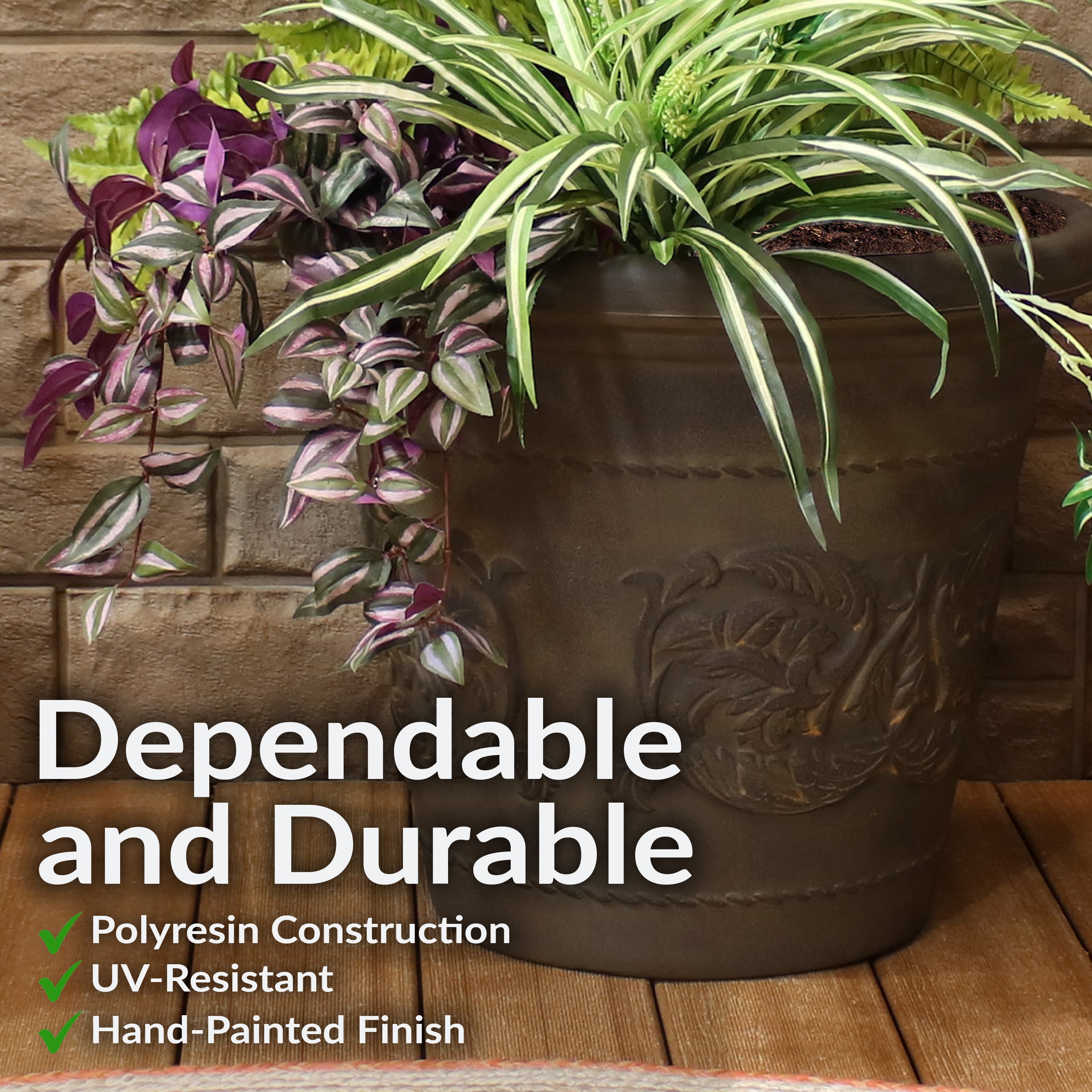 Sunnydaze Arabella Polyresin Outdoor Flowerpot Planter - Decorative Garden Planter for Patio, Porch & Yard - Weather-Resistant & Durable Design