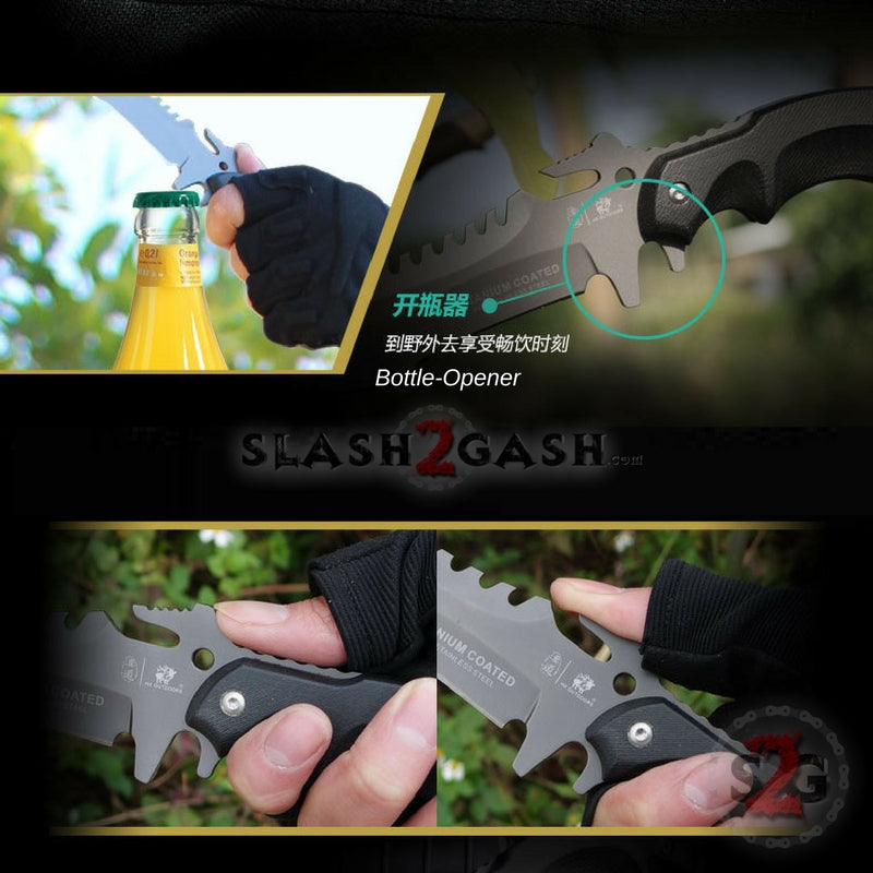 HX OUTDOORS Tactical Knife with 440C Stainless Steel Blade, Titanium Plated K10 Handle & Nylon Sheath - Perfect for Camping, Hunting, Survival and Outdoor Adventures