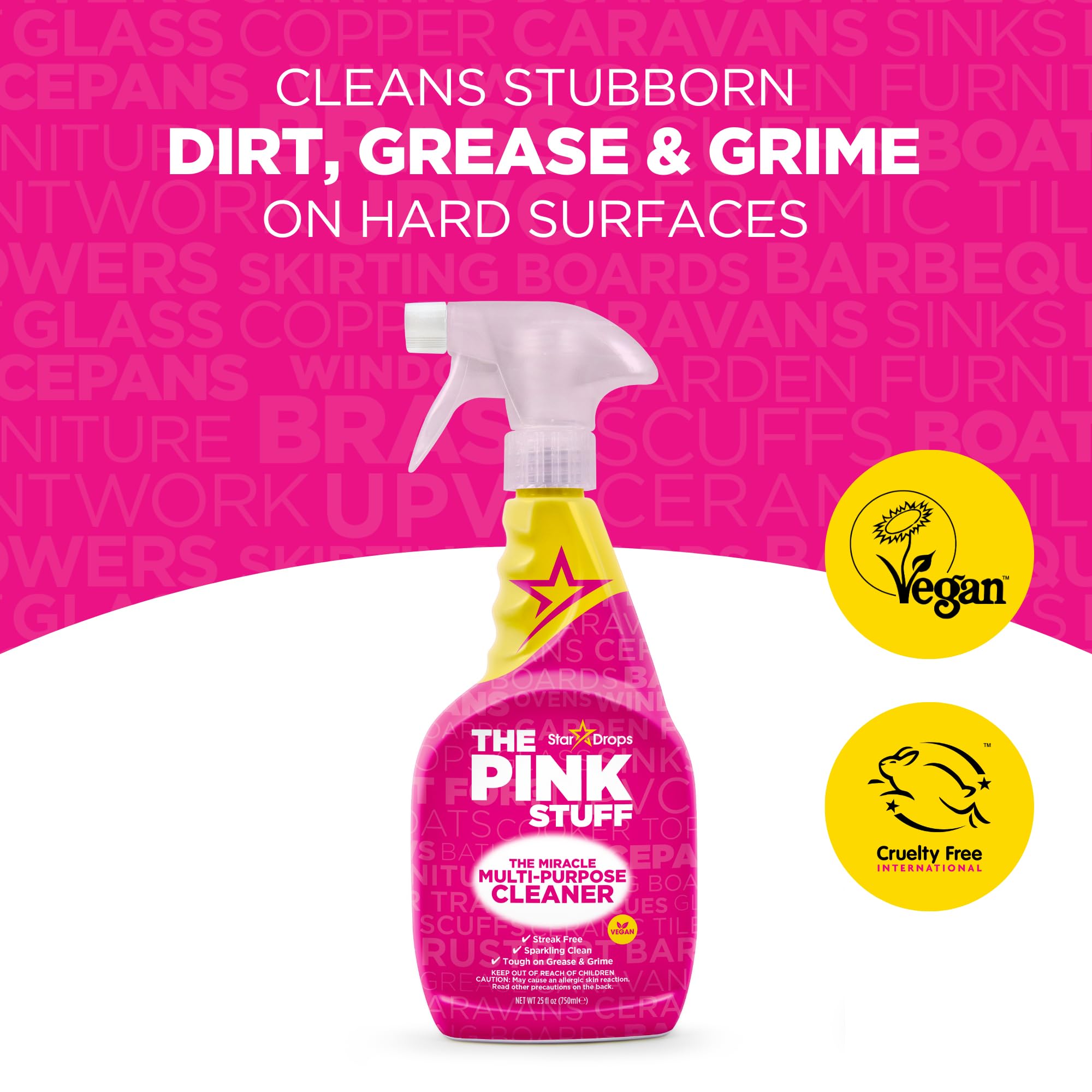 Stardrops The Pink Stuff Miracle Multi-Purpose Cleaning Spray 750ml (3-Pack) - All-Purpose Cleaner for Kitchen, Bathroom, Stainless Steel & More - Powerful Degreaser & Stain Remover for Tough Cleaning Jobs